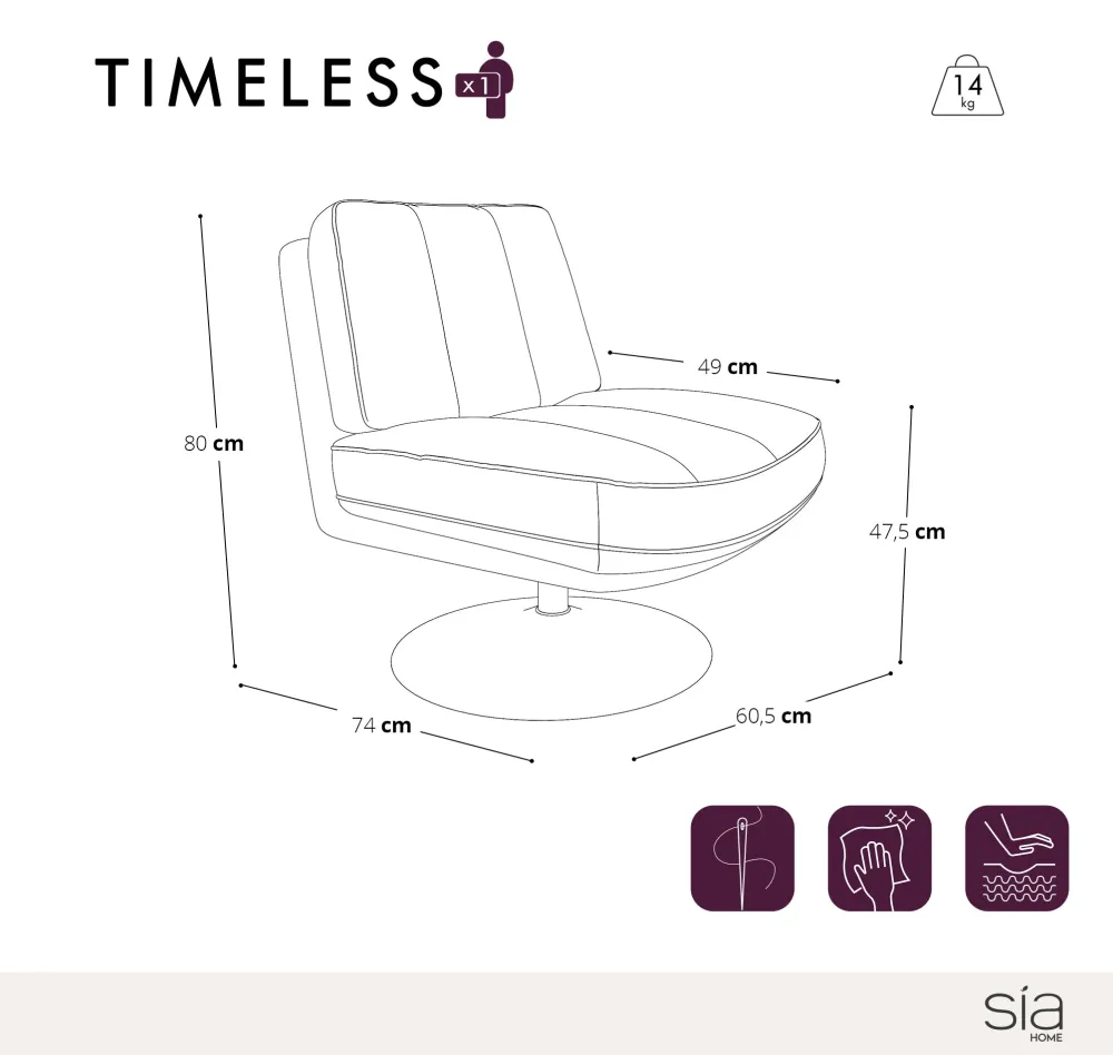 Sia Home - Fauteuil TIMELESS - Fluweel met structuur - Mosterd - 60.5cm