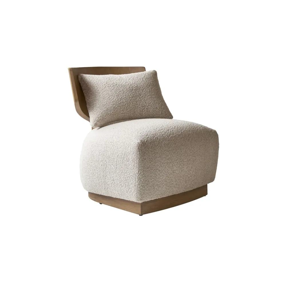 Tikamoon Fauteuil massief mindihout en ecru stof - Beige