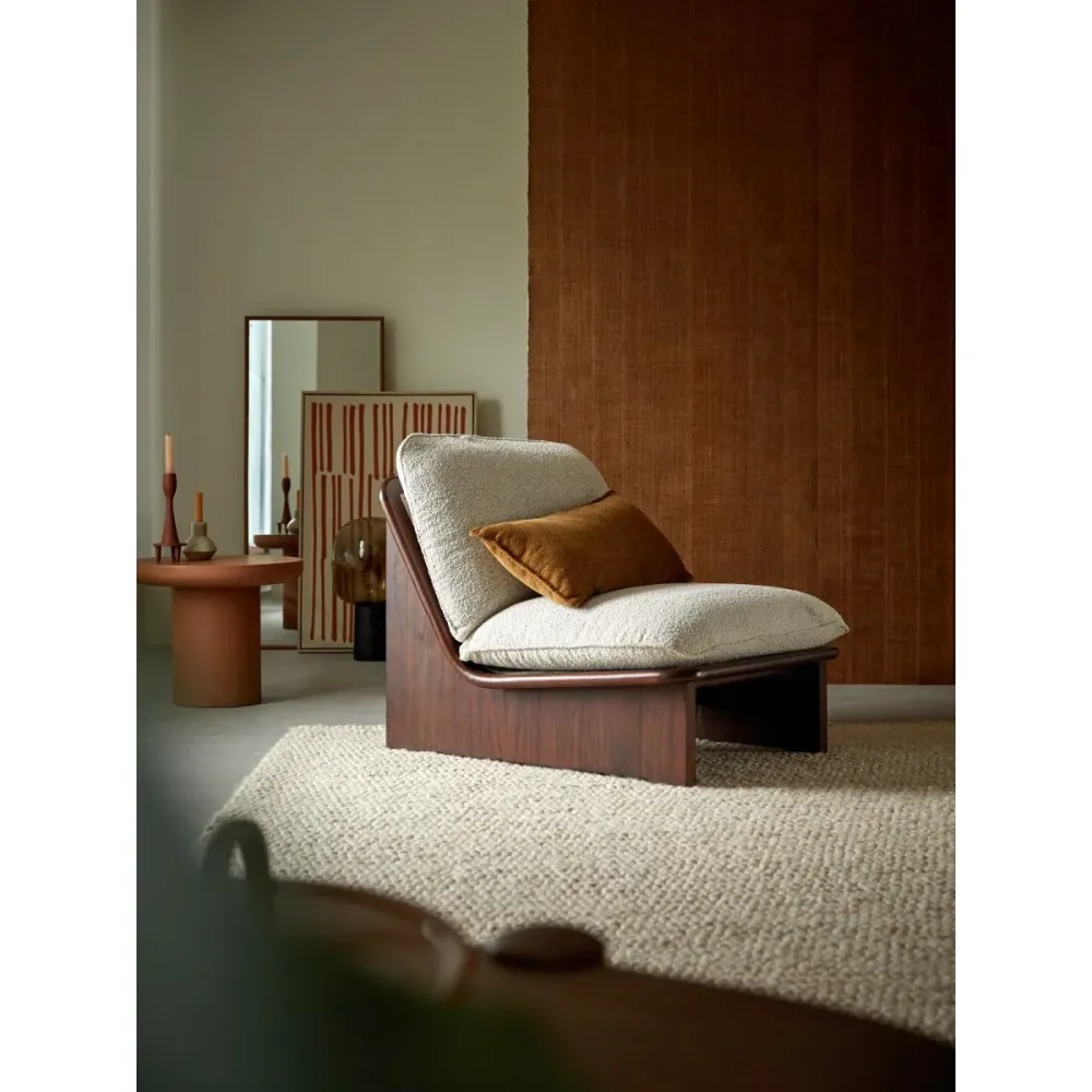 Tikamoon Fauteuil massief mindihout en ecru stof - Beige