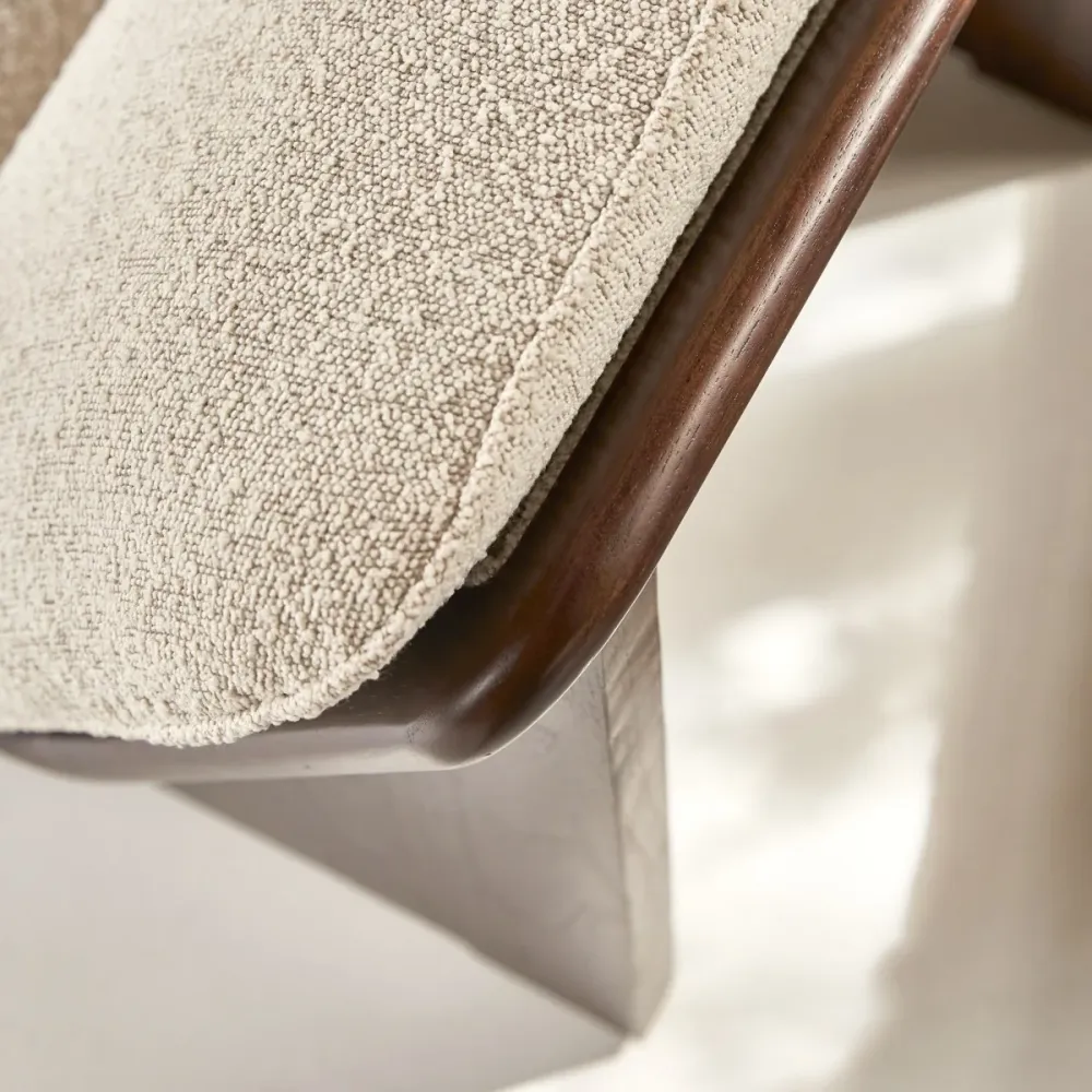 Tikamoon Fauteuil massief mindihout en ecru stof - Beige