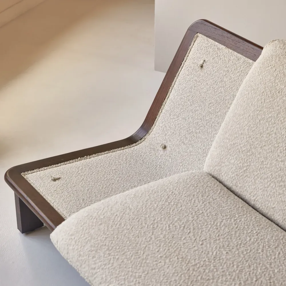 Tikamoon Fauteuil massief mindihout en ecru stof - Beige