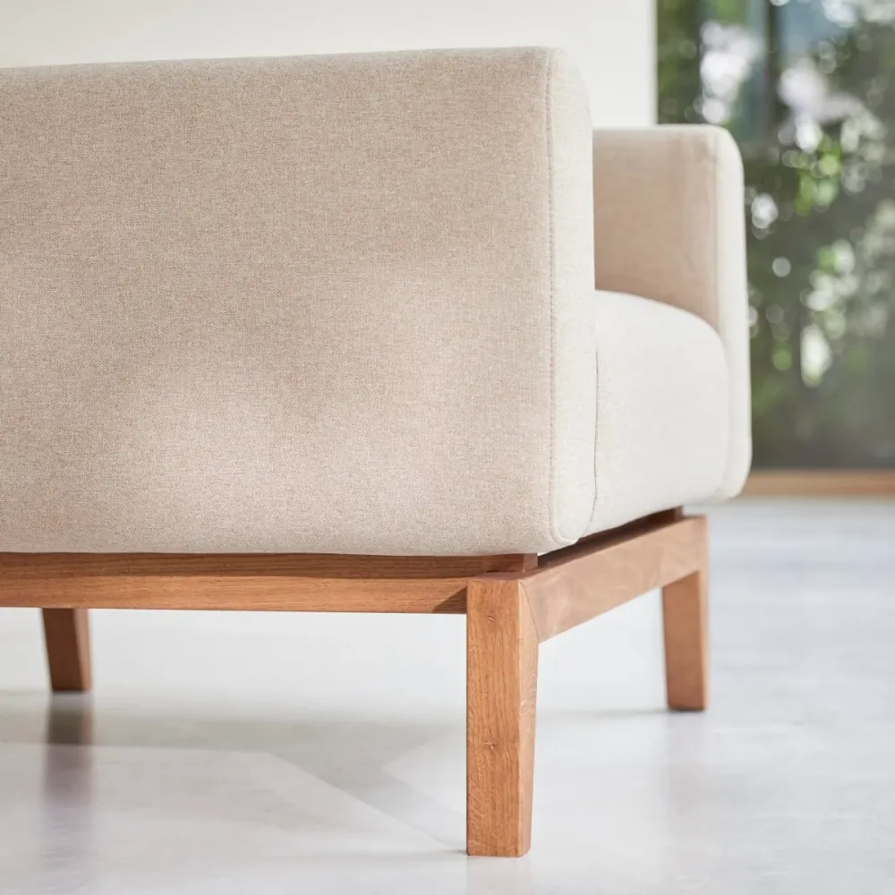 Tikamoon Fauteuil van massief eiken en ecru stof - Beige