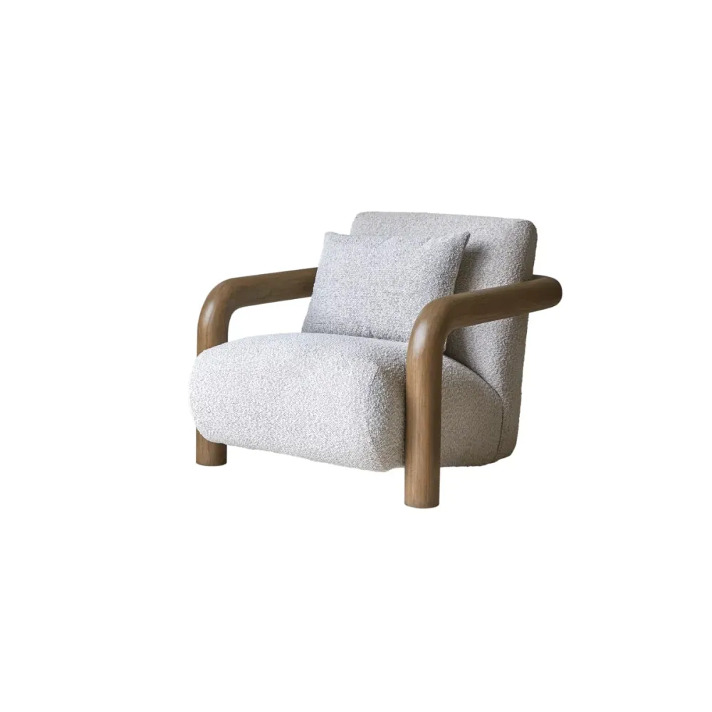 Tikamoon Lage fauteuil massief mindihout en ecru stof - Beige