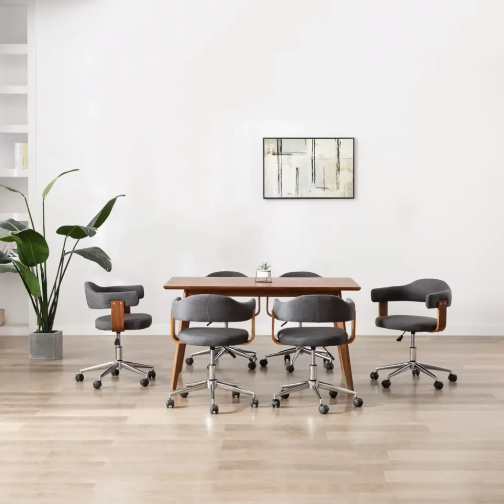 Eetkamerstoelen 6 st draaibaar gebogen hout en stof grijs vidaXL