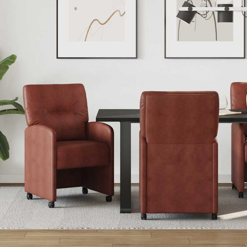 Eetkamerstoelen met Wieltjes 2 pcs Glanzend bruin Kunstleer vidaXL