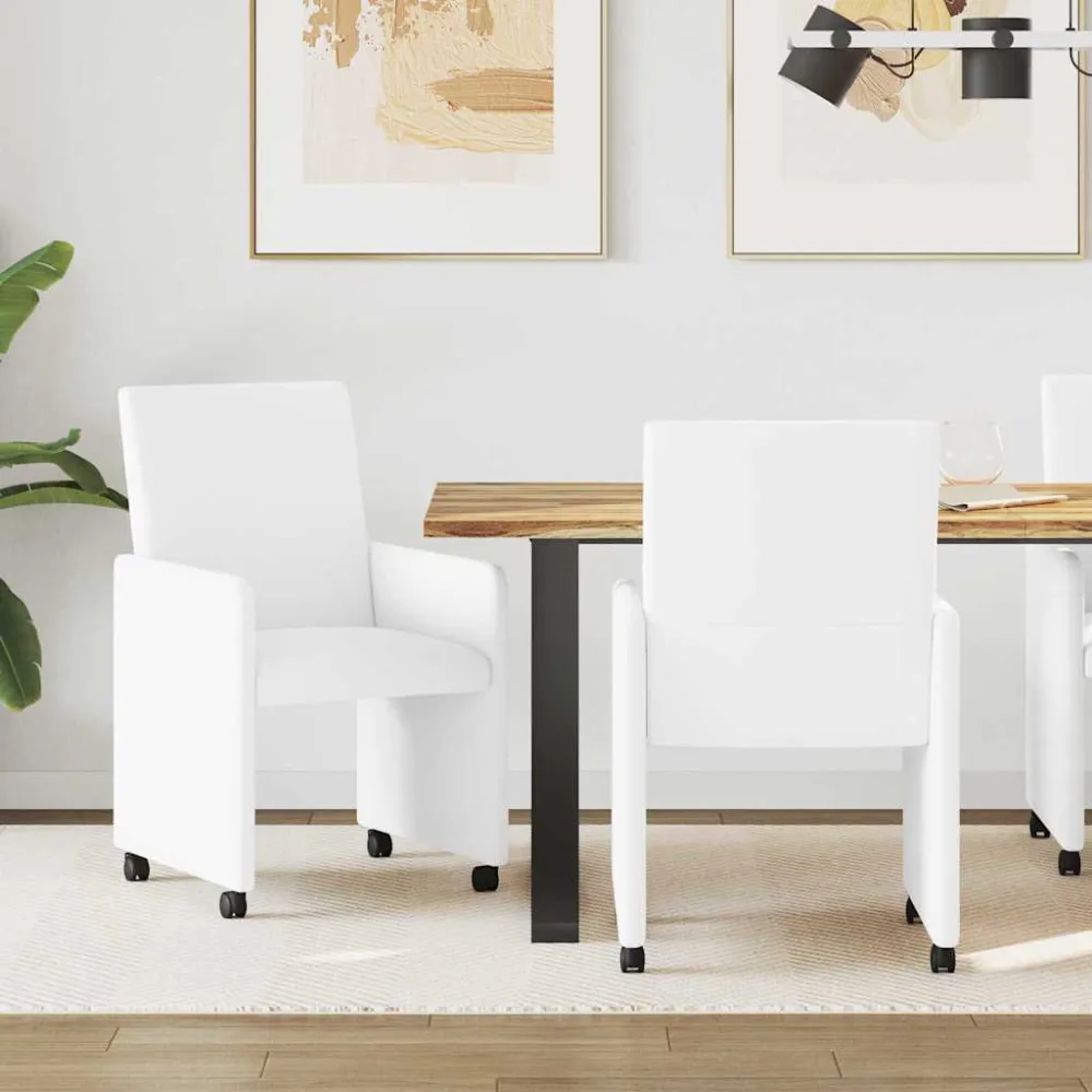Eetkamerstoelen met Wieltjes 2 pcs Wit 57 x 66 x 94 cm vidaXL