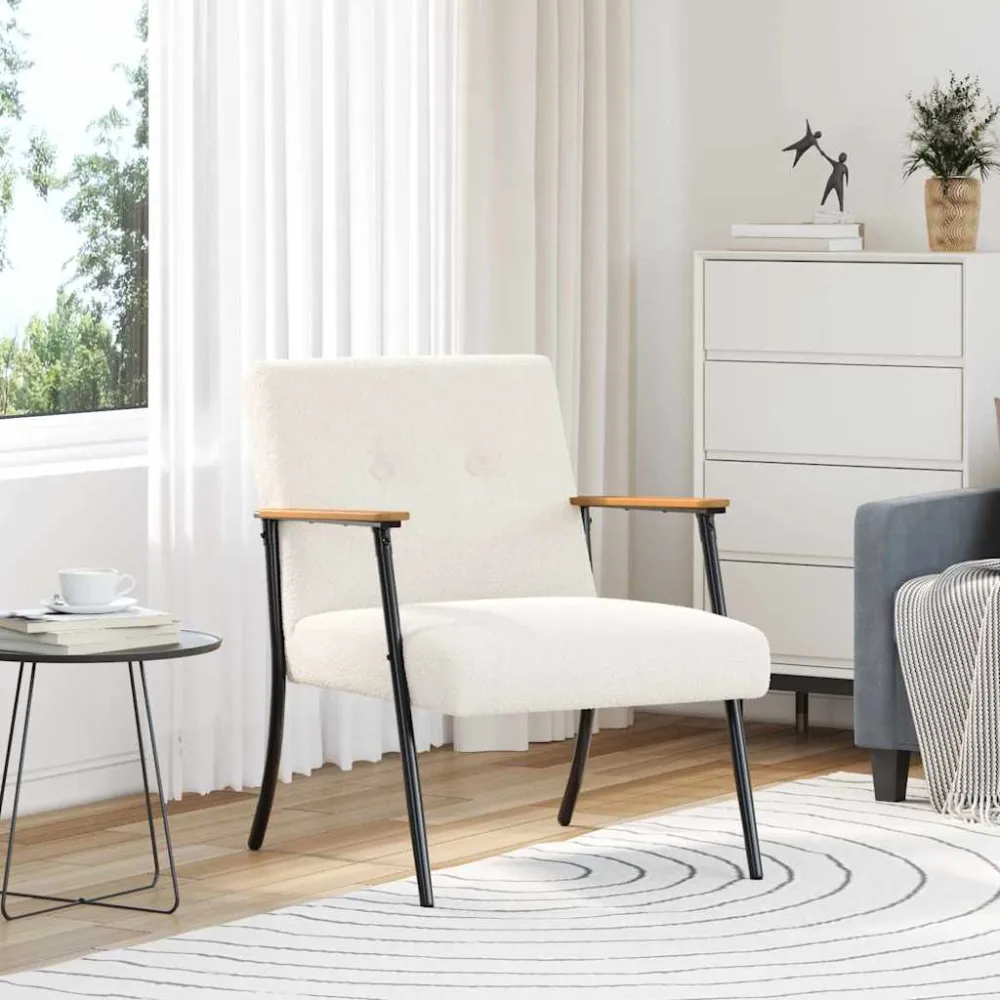 Fauteuil Crème Krullend Wol-achtig Stof vidaXL