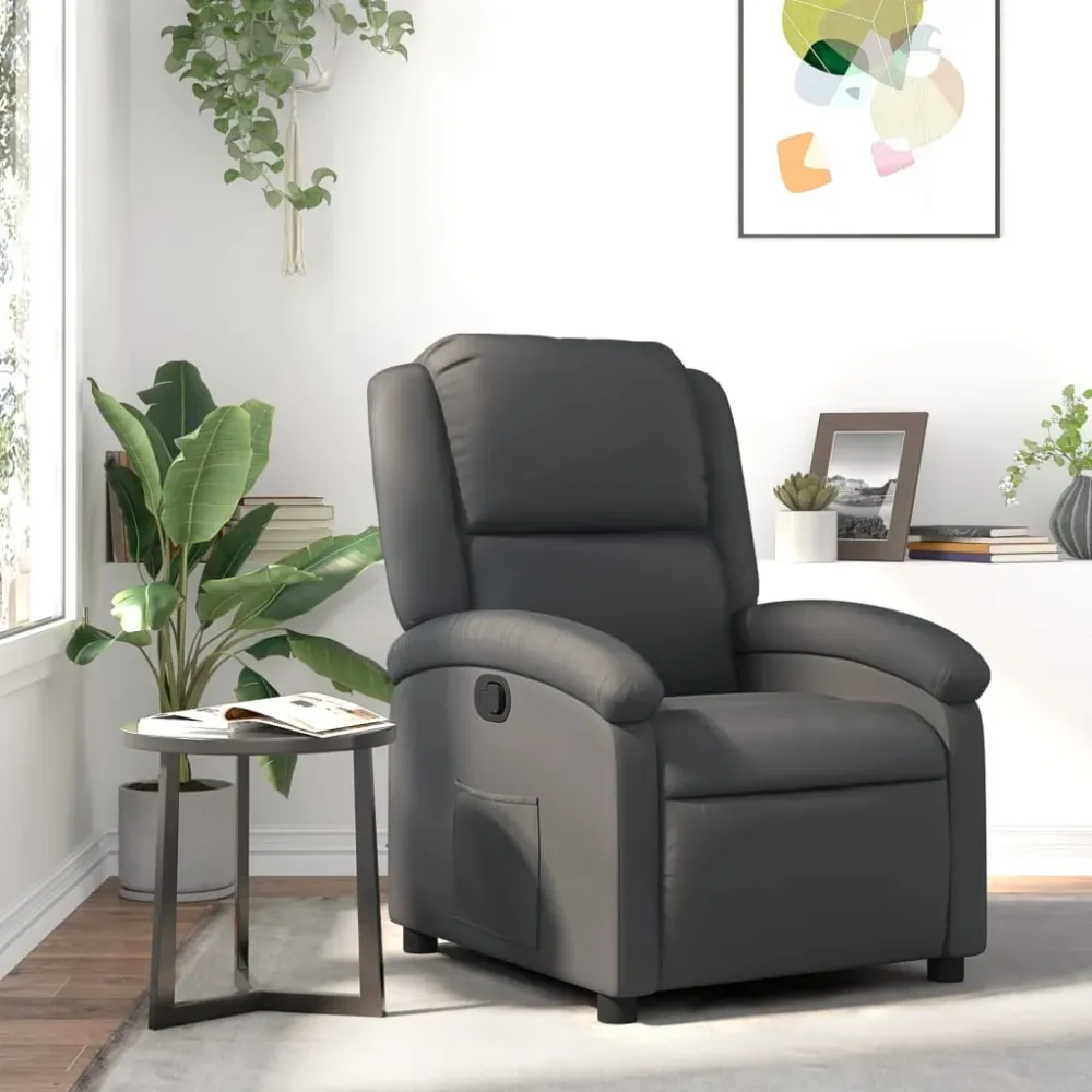 Fauteuil echt leer grijs vidaXL