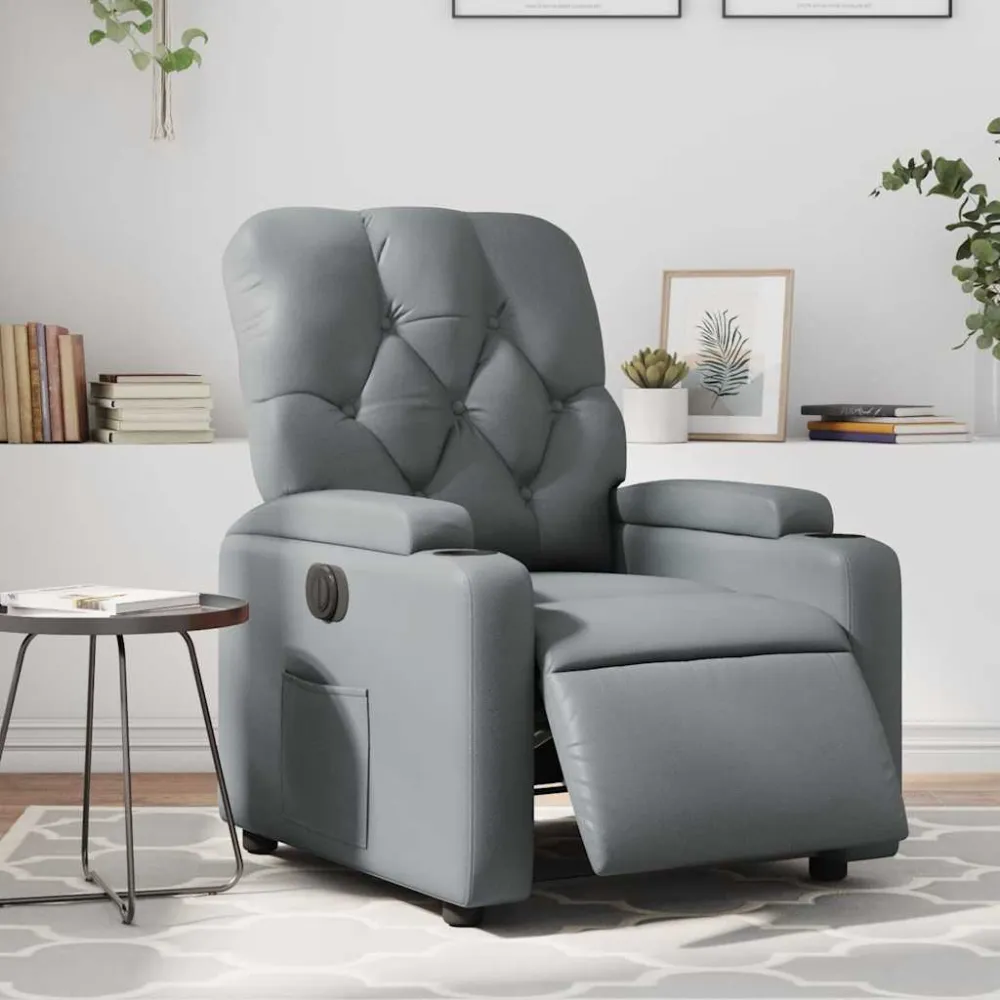 Fauteuil verstelbaar elektrisch kunstleer grijs vidaXL