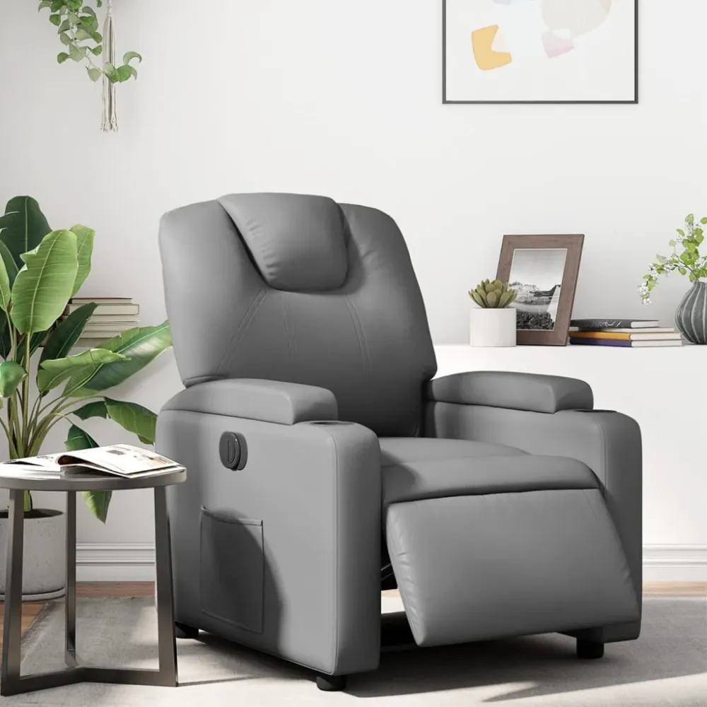 Fauteuil verstelbaar elektrisch kunstleer grijs vidaXL