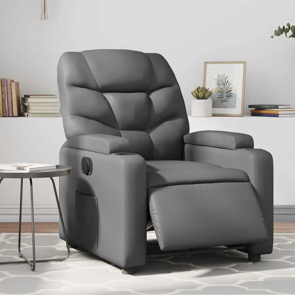Fauteuil verstelbaar elektrisch kunstleer grijs vidaXL