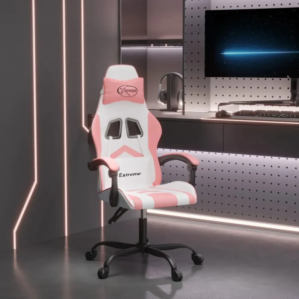 Gamestoel draaibaar kunstleer wit en roze vidaXL