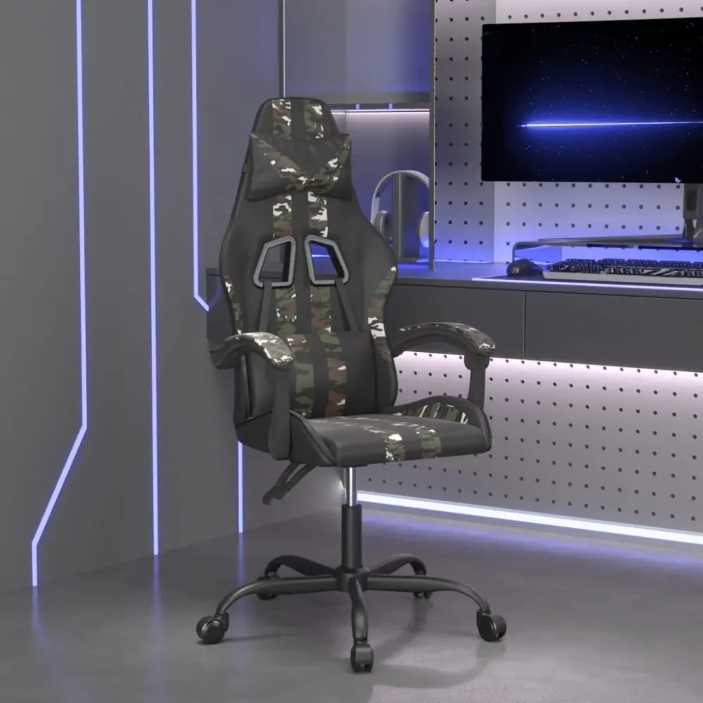 Gamestoel draaibaar kunstleer zwart en camouflage vidaXL