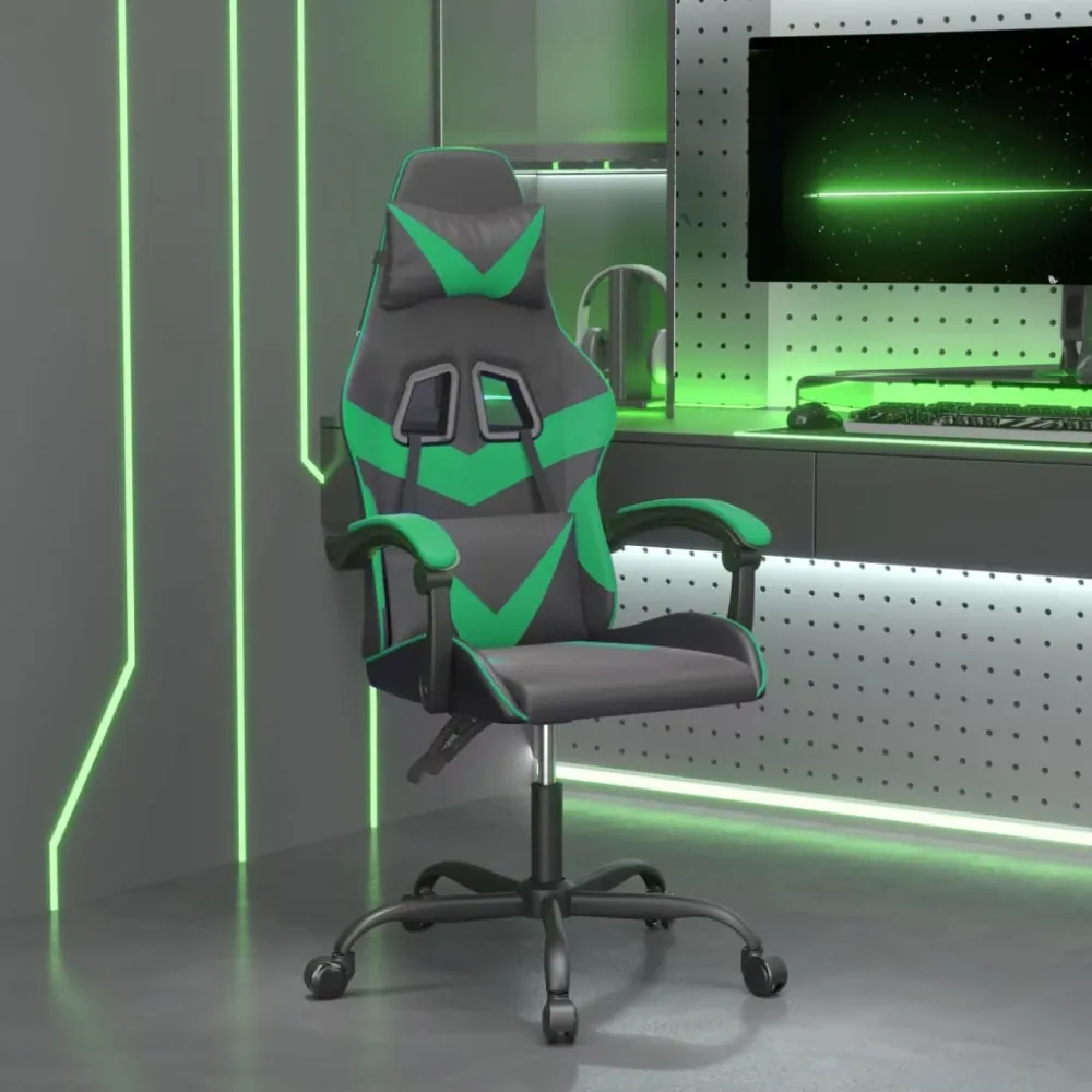 Gamestoel draaibaar kunstleer zwart en groen vidaXL