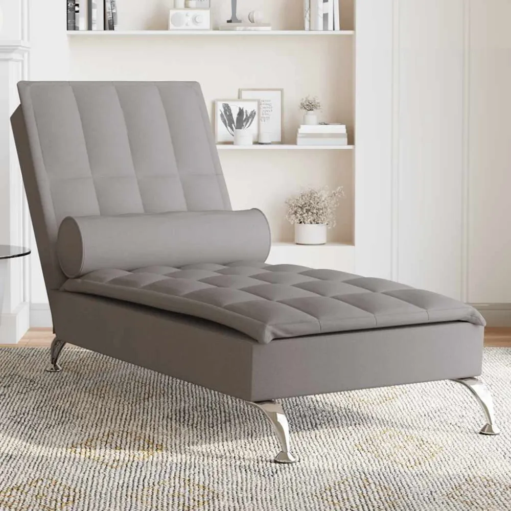 Massage chaise longue met bolster stof taupe vidaXL
