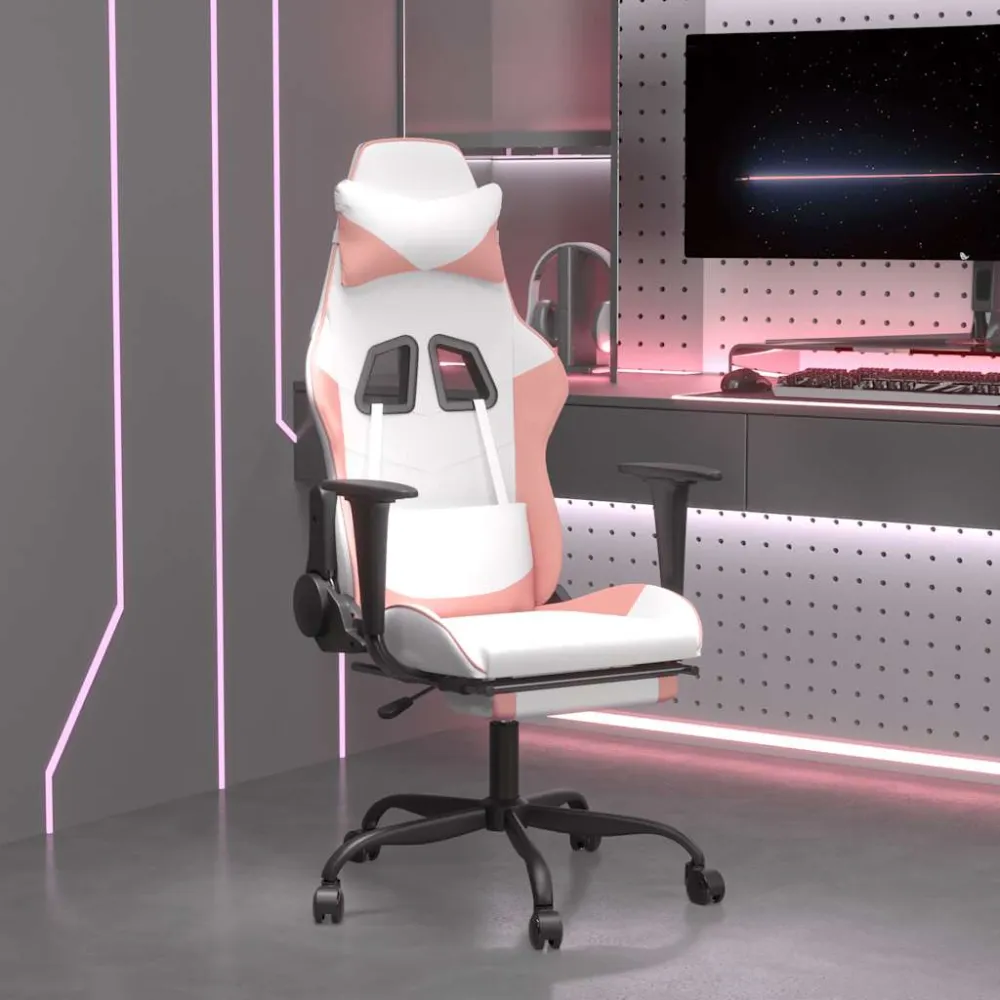 Massage gamestoel met voetensteun kunstleer zwart en roze vidaXL