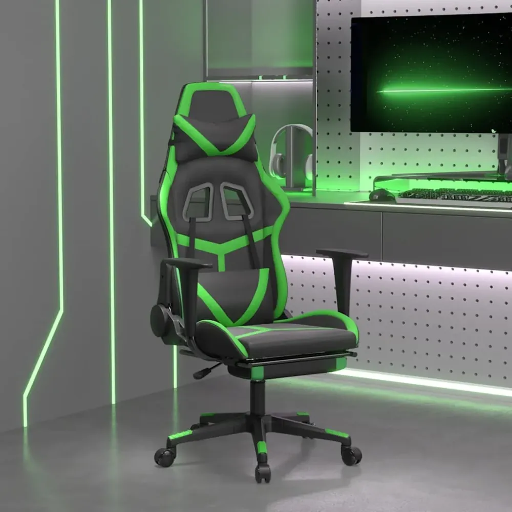 Massage gamestoel met voetensteun kunstleer zwart en groen vidaXL
