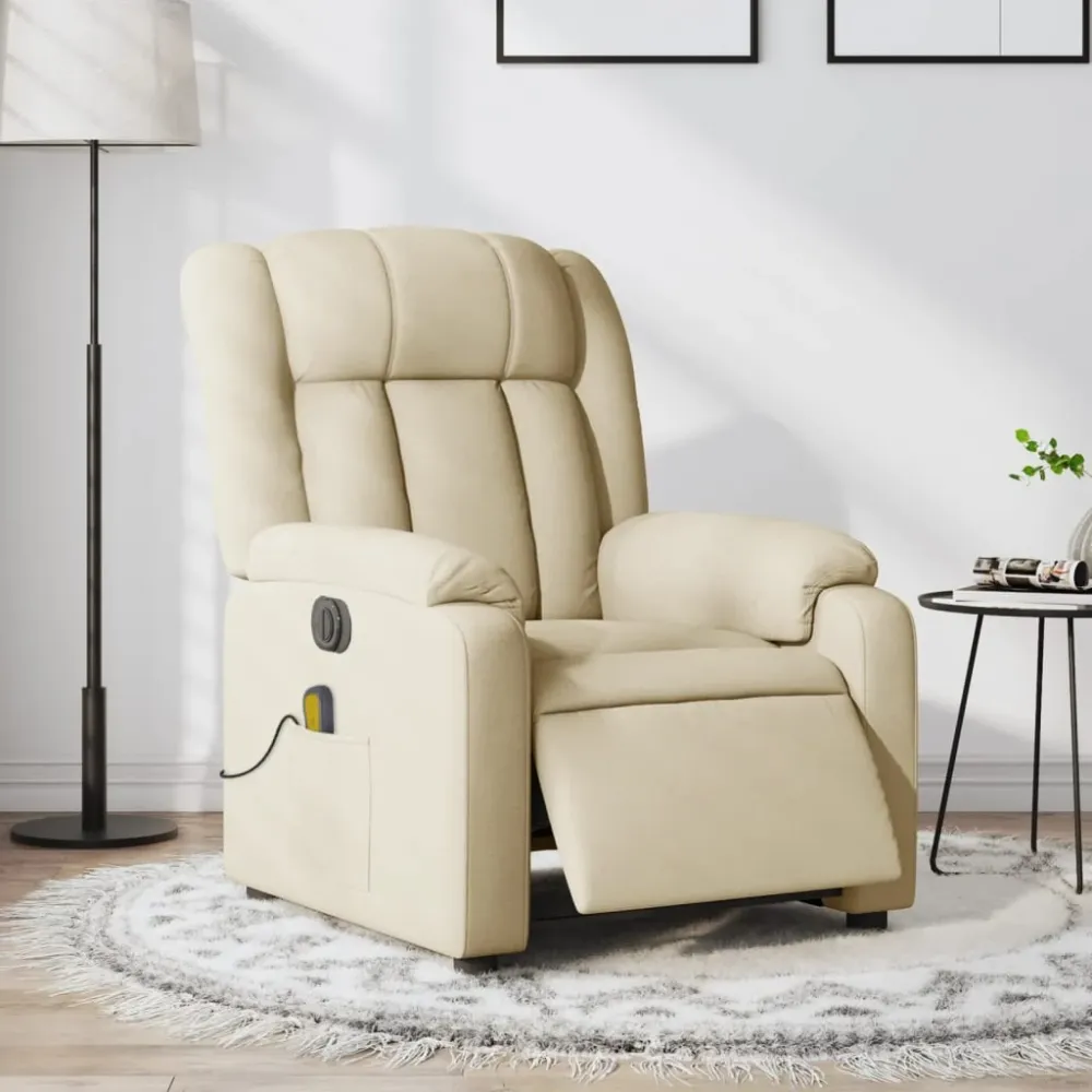 Massagestoel elektrisch verstelbaar stof crèmekleurig vidaXL