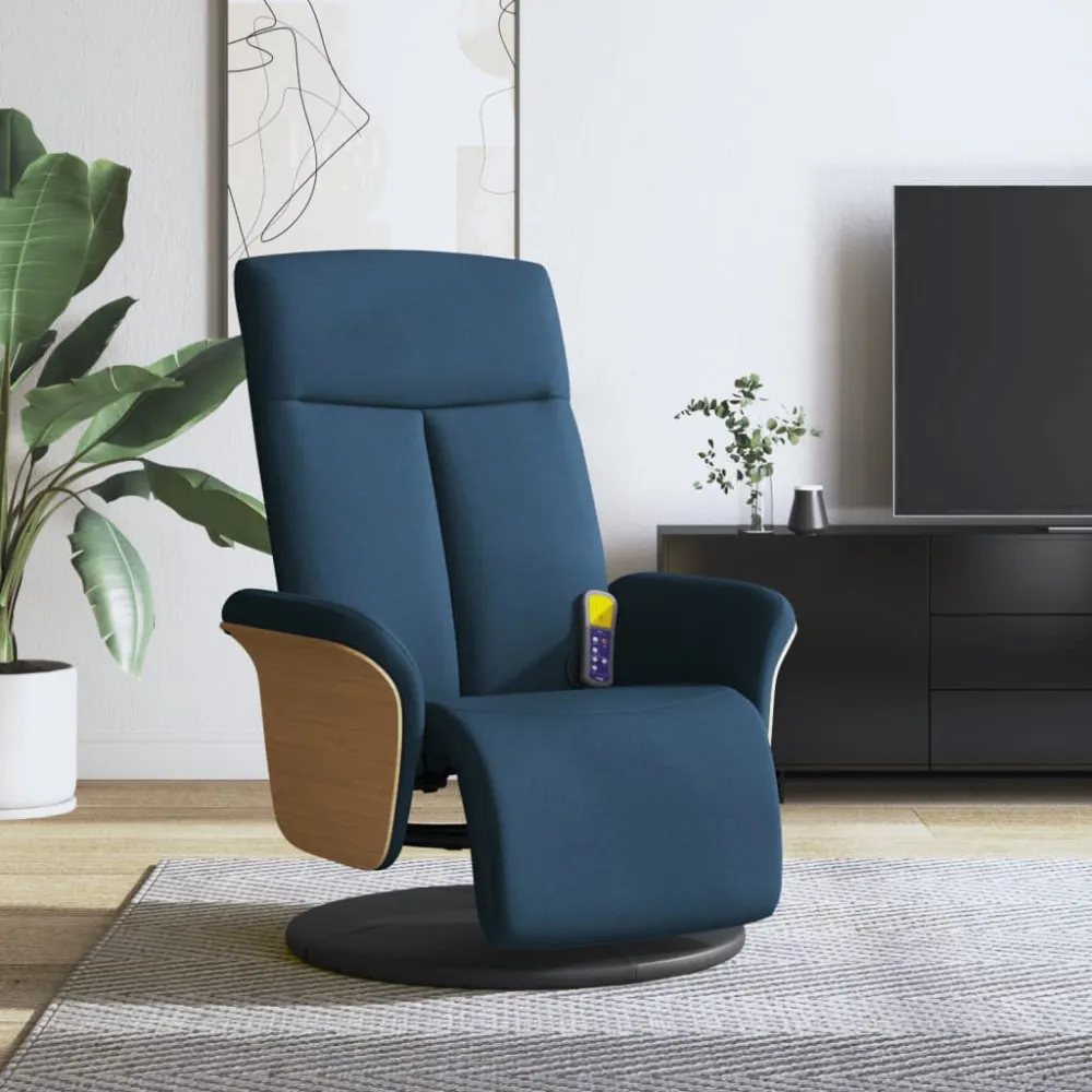 Massagestoel verstelbaar met voetensteun stof blauw vidaXL