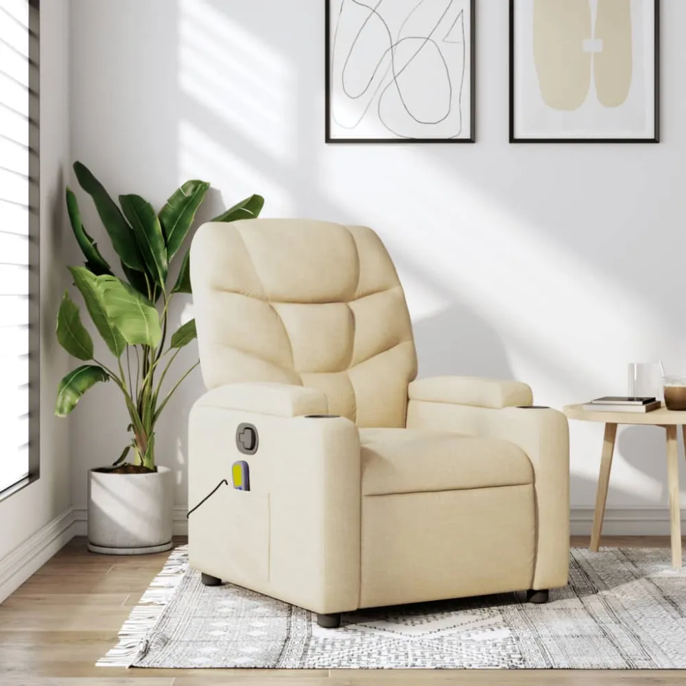 Massagestoel verstelbaar stof crèmekleurig vidaXL