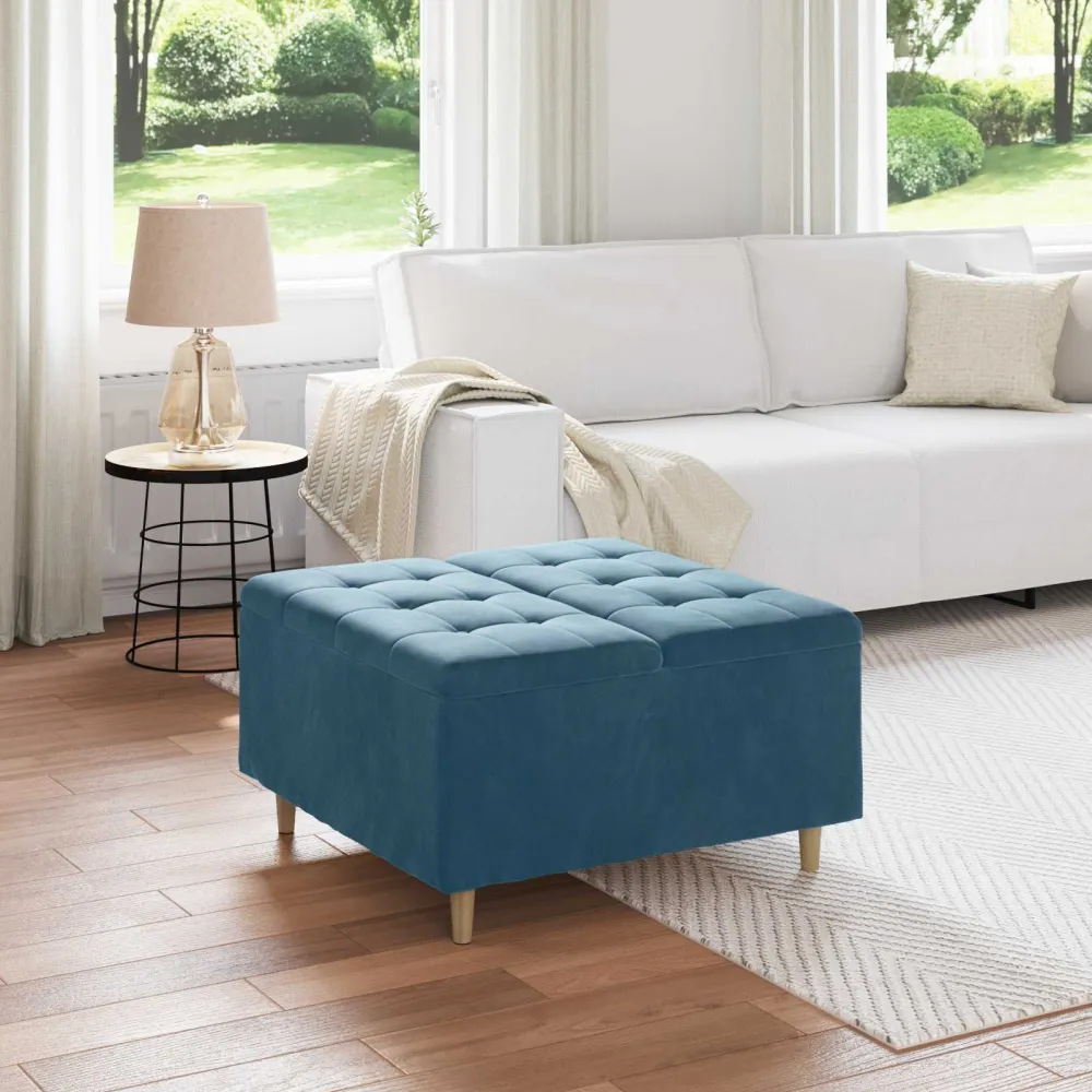 Opslagottoman met kussen Blauw 80 x 80 x 45 cm Fluweel vidaXL