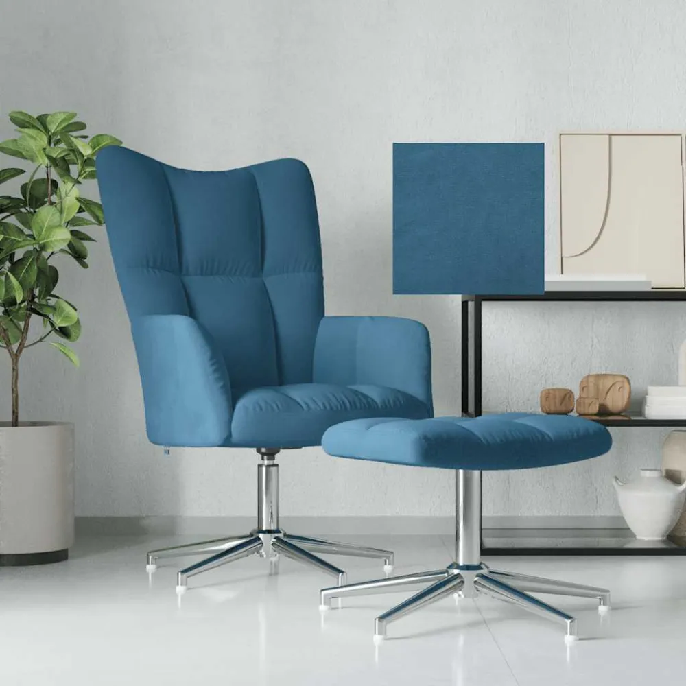 Relaxstoel met voetenbank fluweel blauw vidaXL