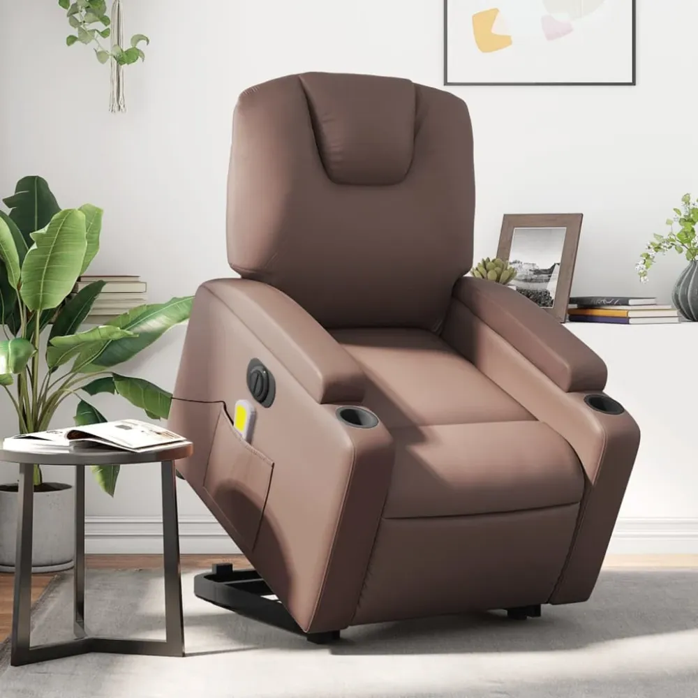 Sta-op-massagestoel elektrisch kunstleer bruin vidaXL