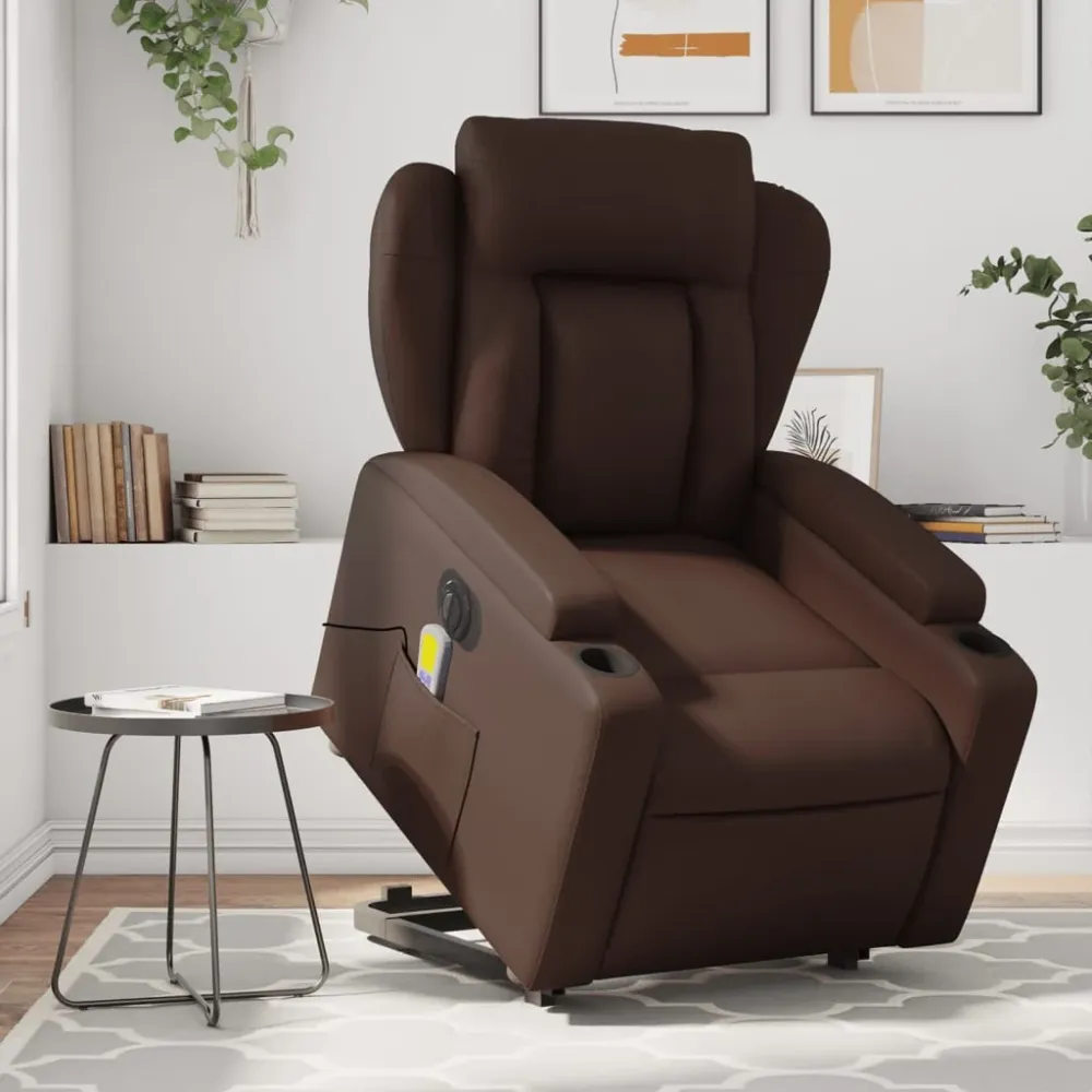Sta-op-massagestoel elektrisch kunstleer bruin vidaXL