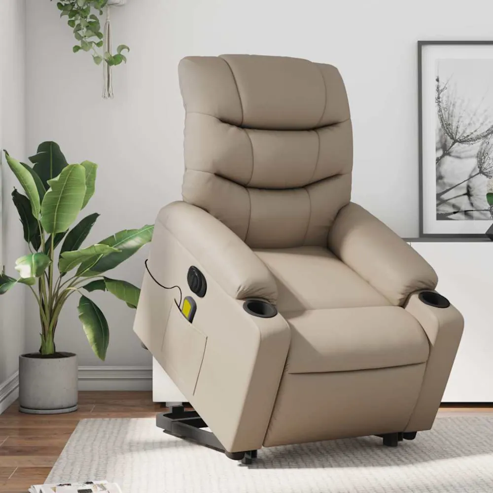 Sta-op-massagestoel elektrisch kunstleer cappuccinokleurig vidaXL