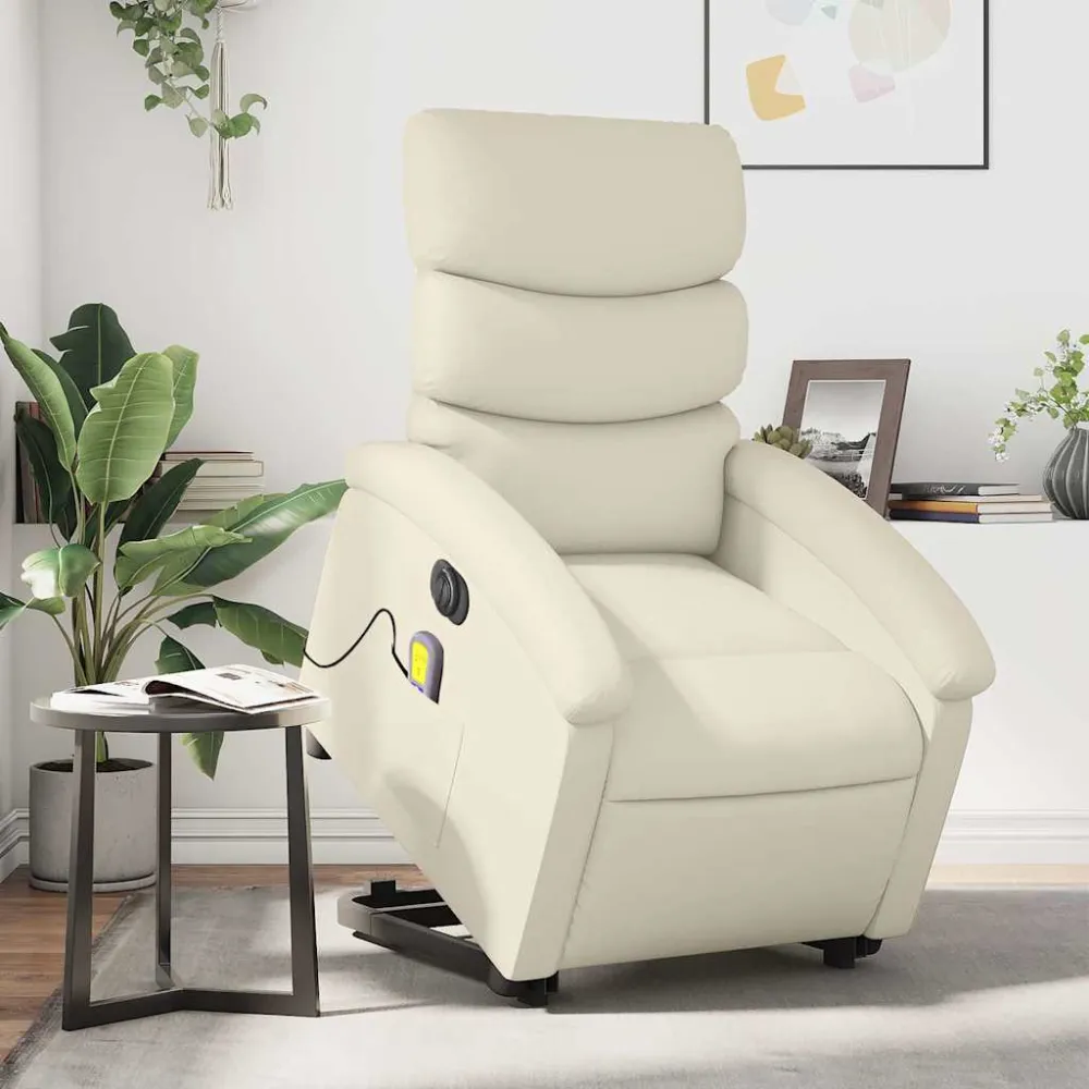 Sta-op-massagestoel elektrisch kunstleer crèmekleurig vidaXL