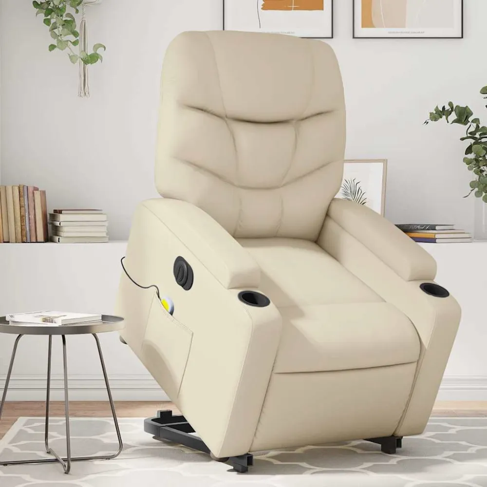 Sta-op-massagestoel elektrisch kunstleer crèmekleurig vidaXL