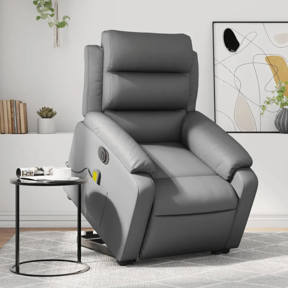Sta-op-massagestoel elektrisch kunstleer grijs vidaXL