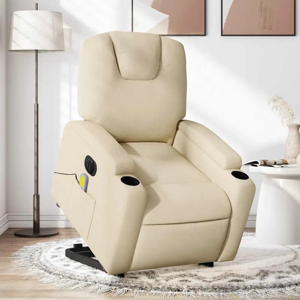 Sta-op-massagestoel elektrisch verstelbaar stof crèmekleurig vidaXL