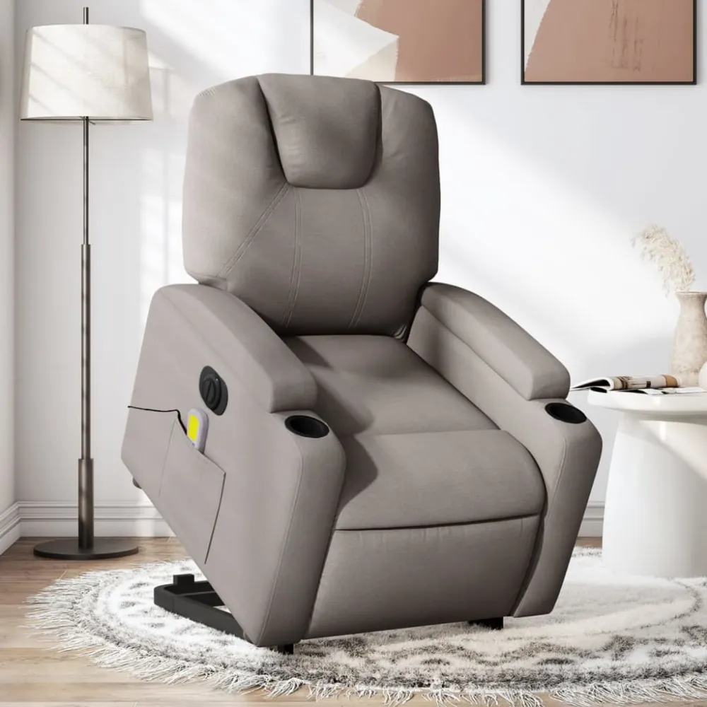 Sta-op-massagestoel elektrisch verstelbaar stof taupe vidaXL