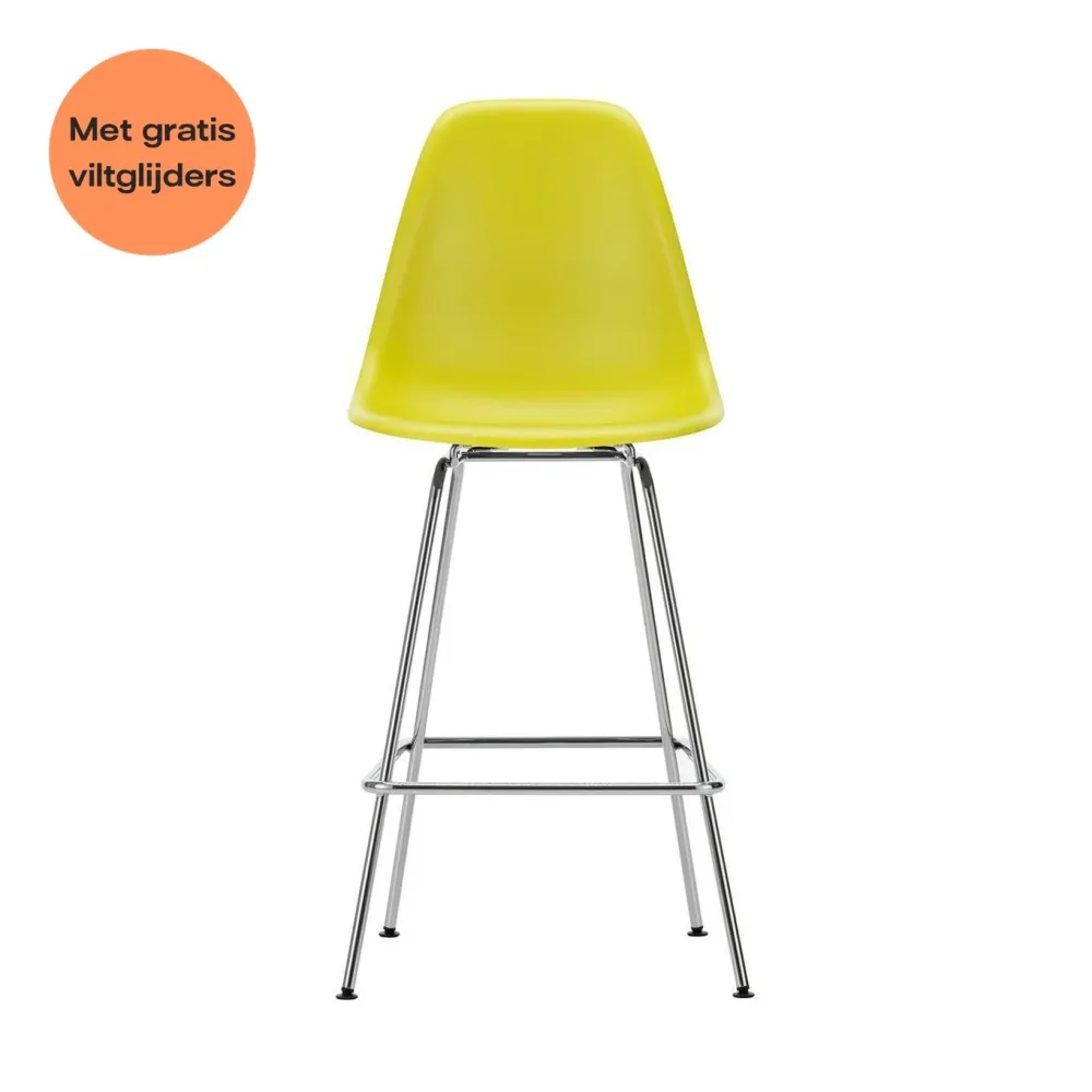 Vitra Eames barkruk H67 Mustard verchroomd
