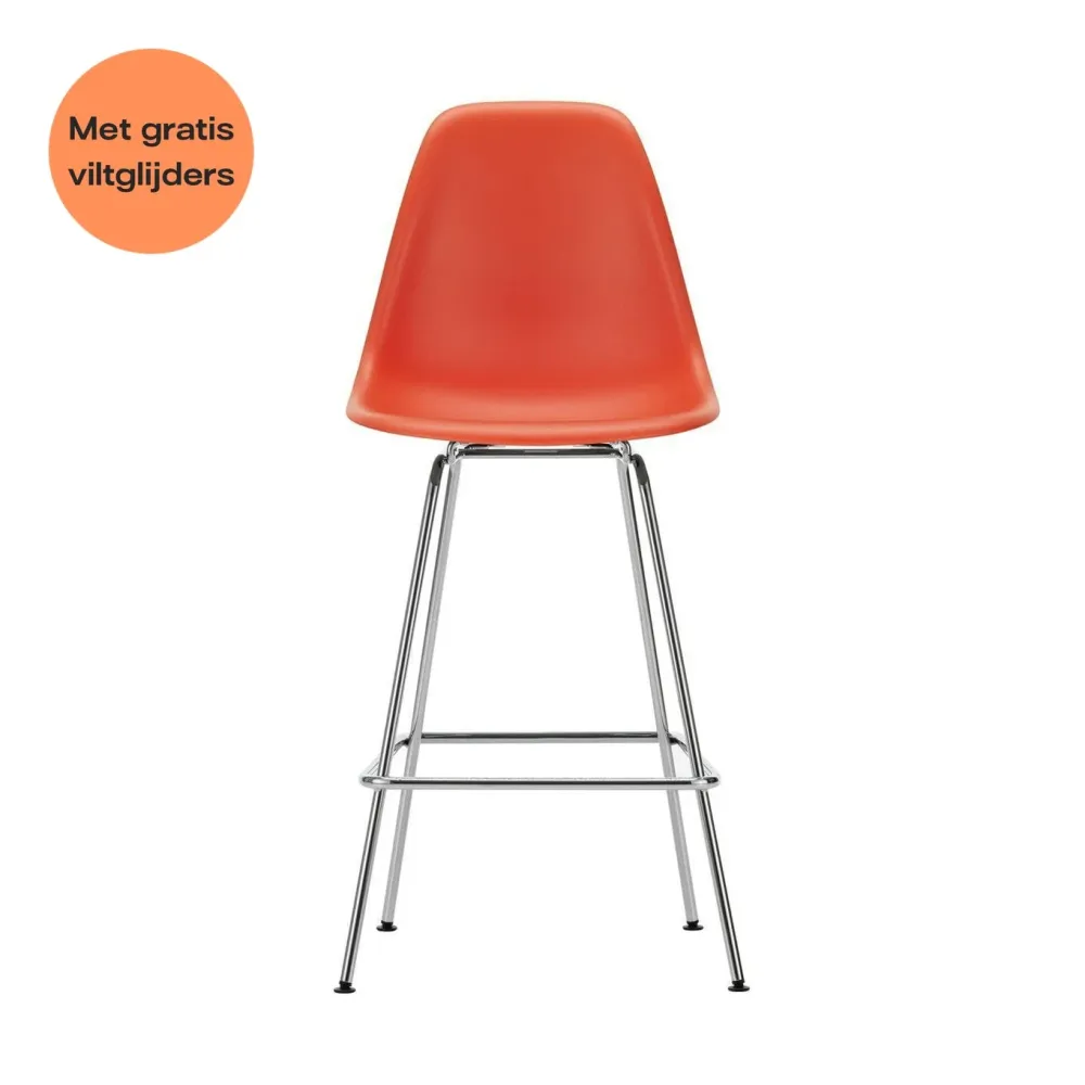Vitra Eames barkruk H67 Poppy Red verchroomd