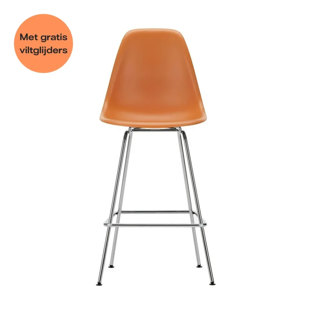 Vitra Eames barkruk H67 Rusty Orange verchroomd