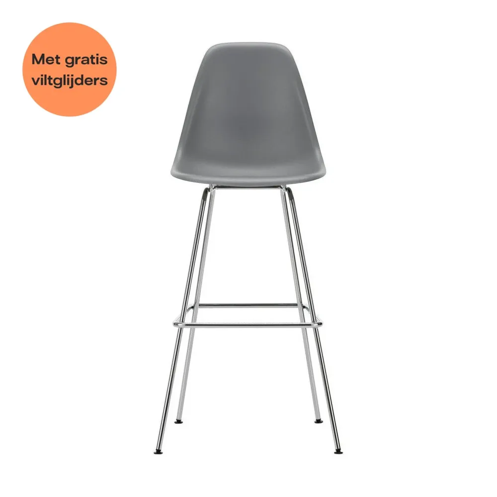 Vitra Eames barkruk H80 Granite Grey verchroomd