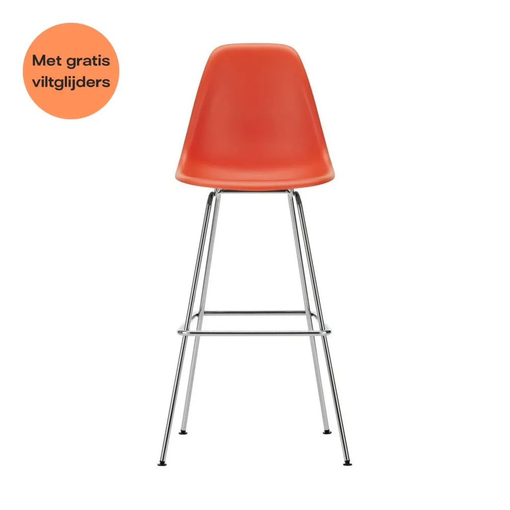 Vitra Eames barkruk H80 Poppy Red verchroomd