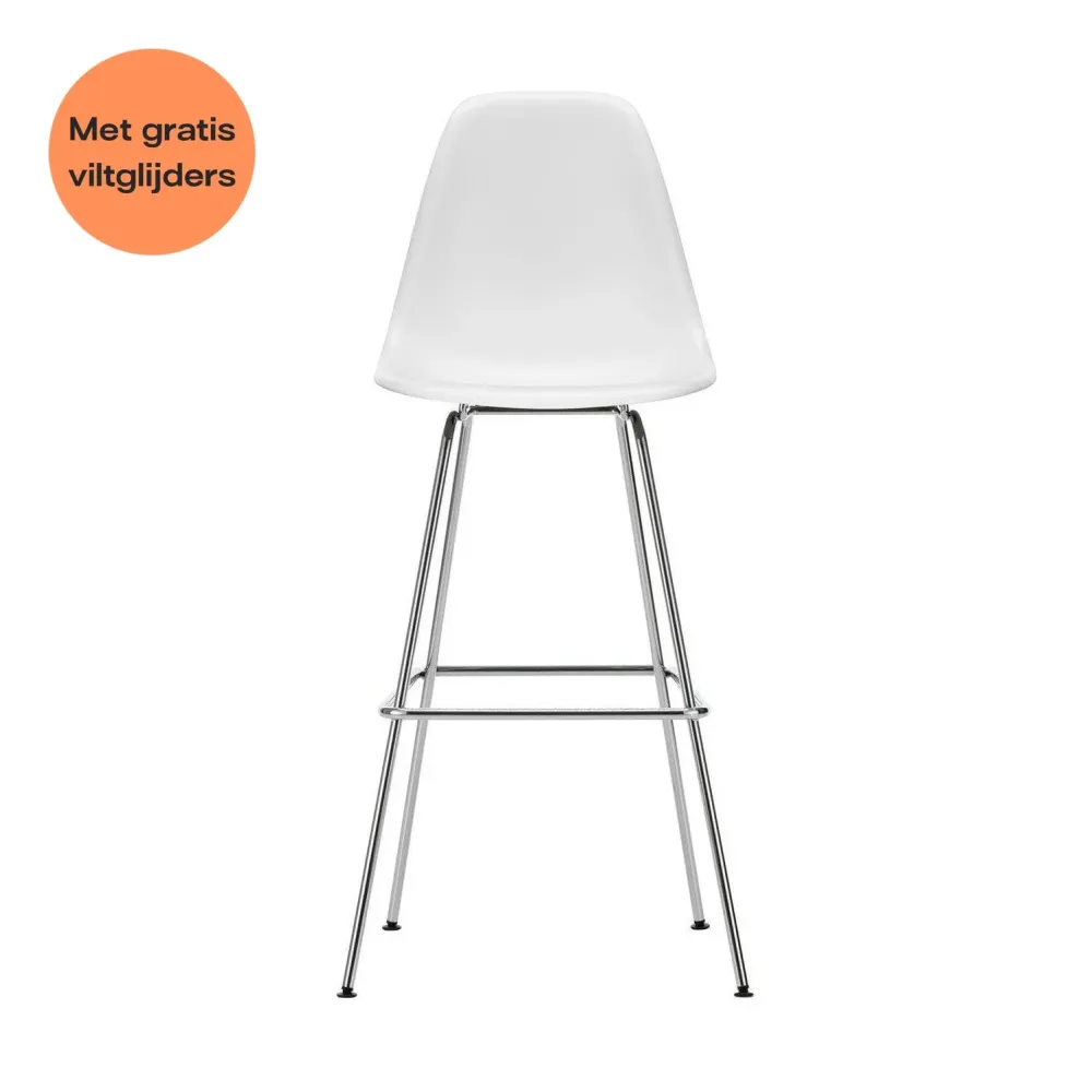 Vitra Eames barkruk H80 White verchroomd