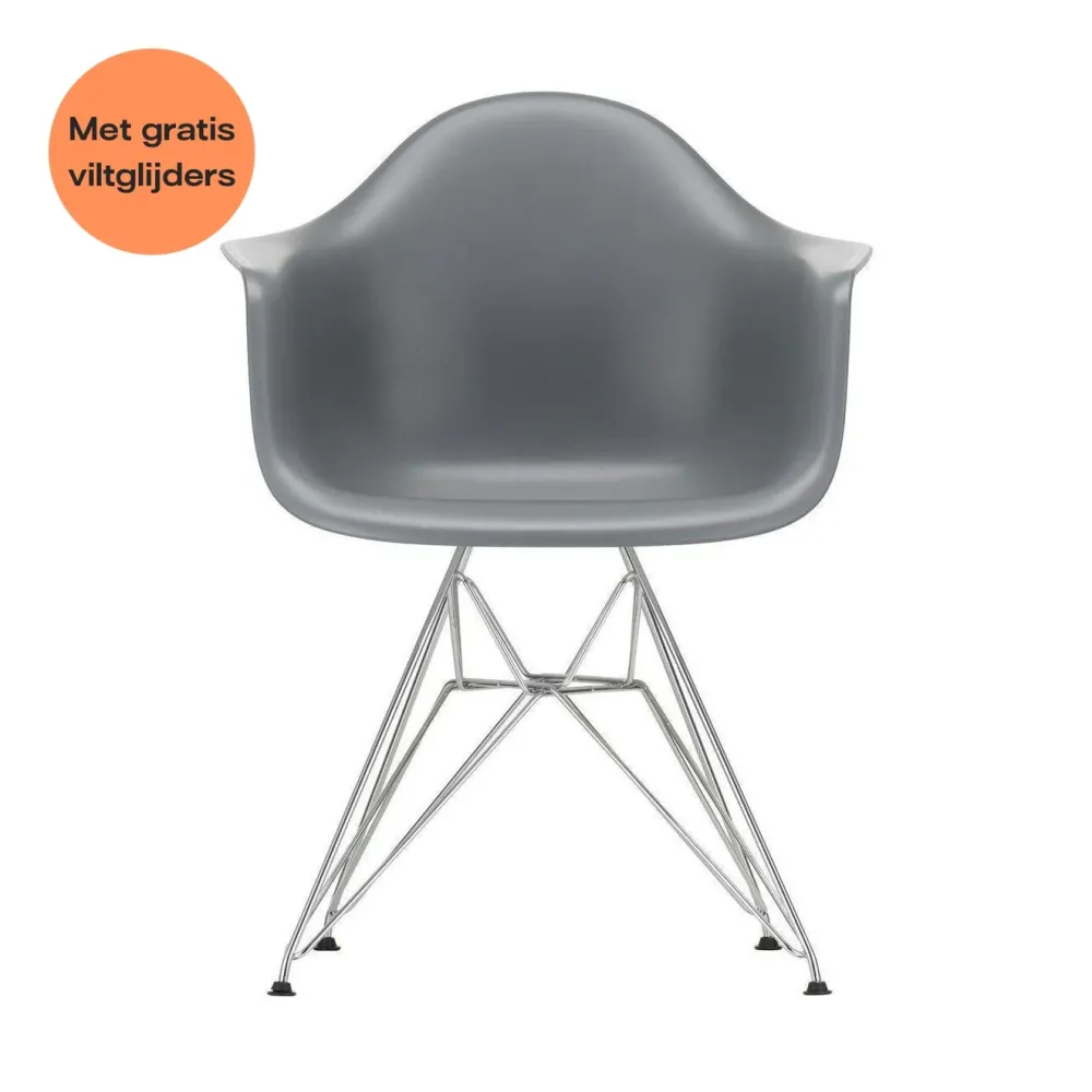 Vitra Eames DAR eetkamerstoel met arm Granite Grey verchroomd
