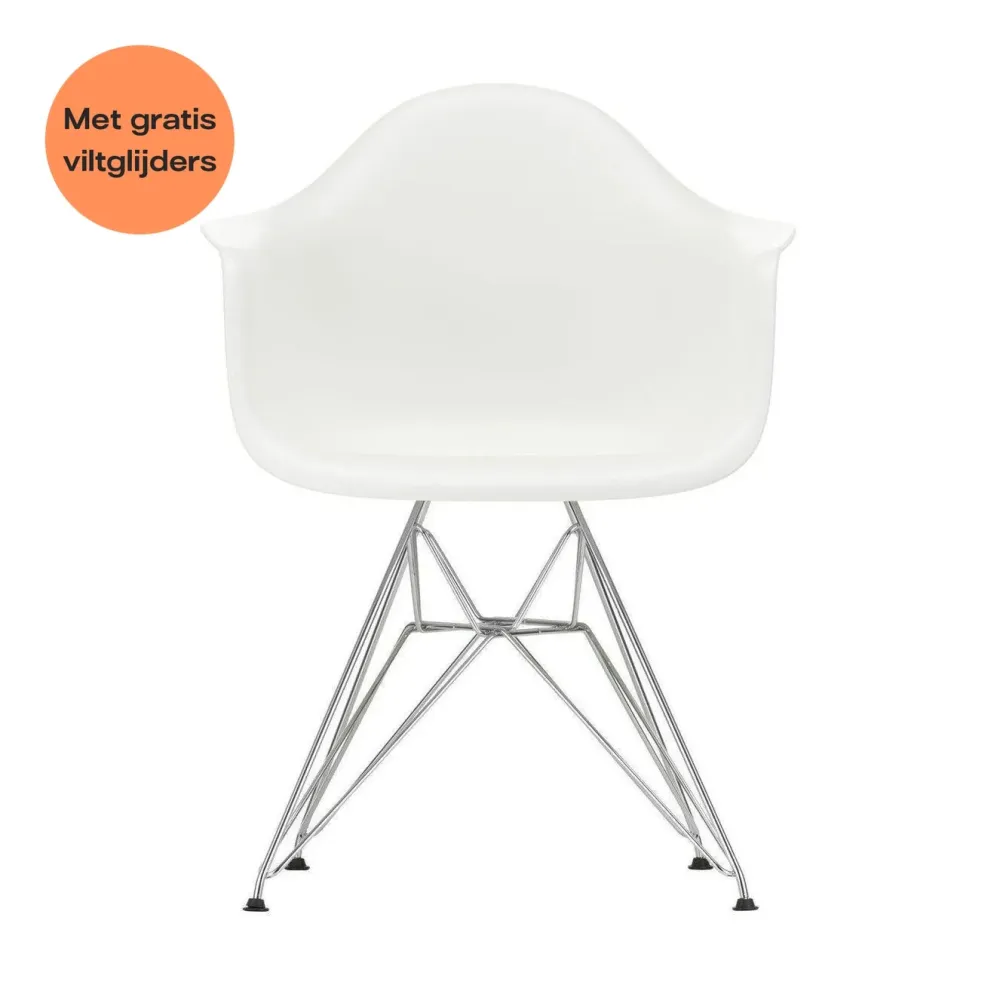 Vitra Eames DAR eetkamerstoel met arm White verchroomd