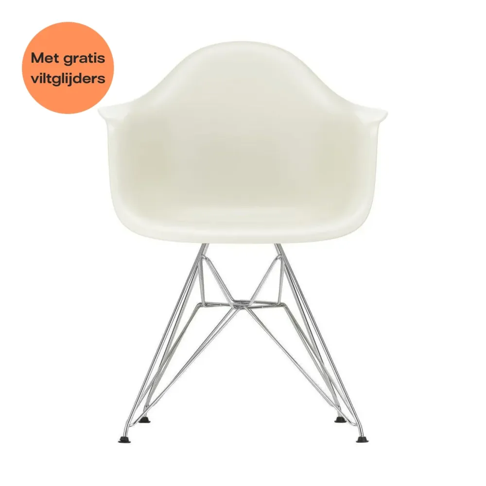 Vitra Eames DAR eetkamerstoel met arm Pebble verchroomd