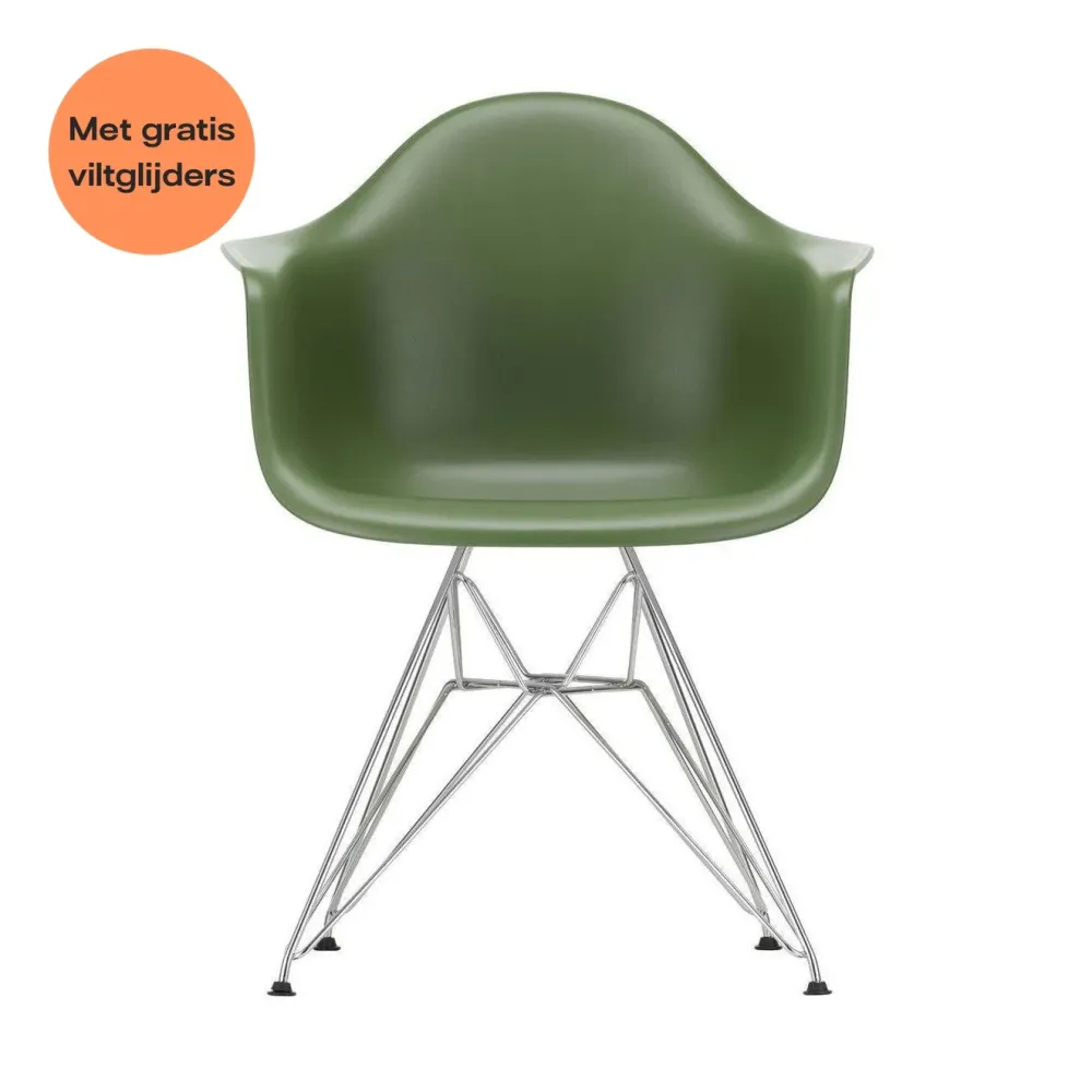 Vitra Eames DAR eetkamerstoel met arm Forest verchroomd