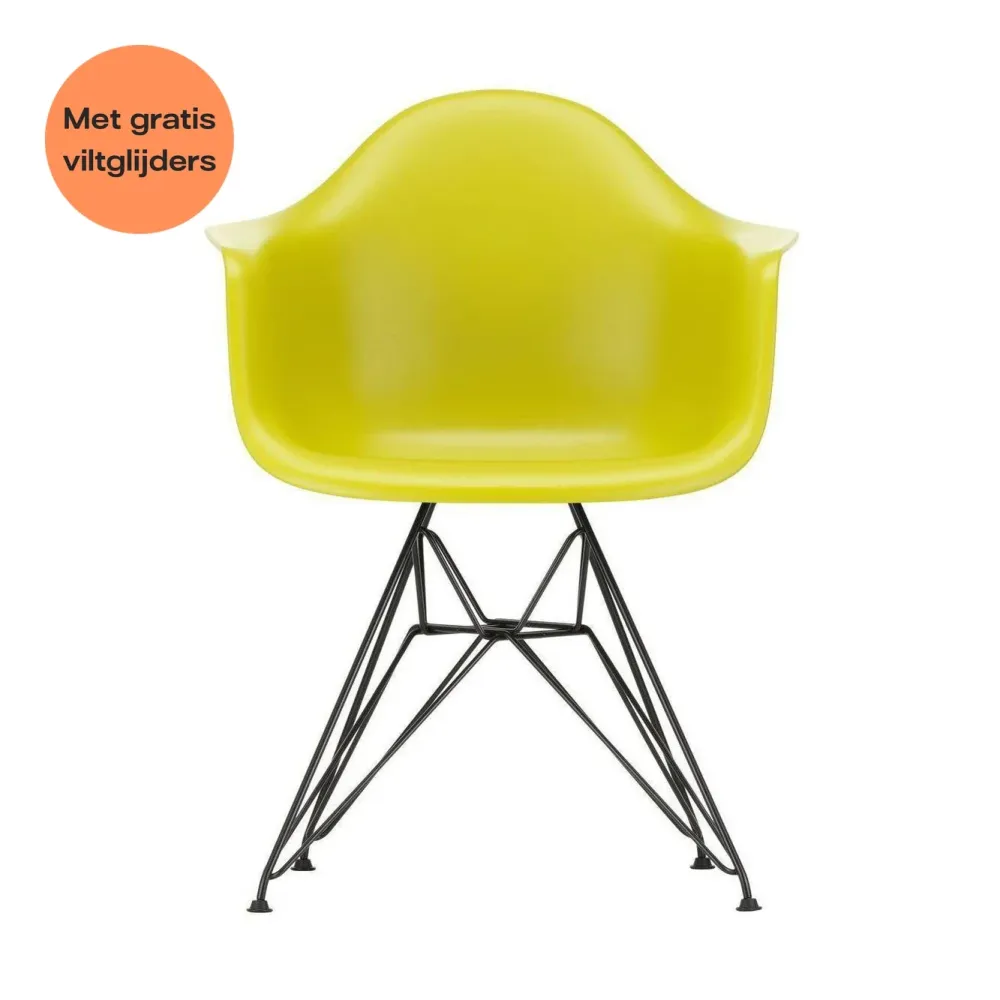 Vitra Eames DAR eetkamerstoel met arm Mustard zwart gepoedercoat