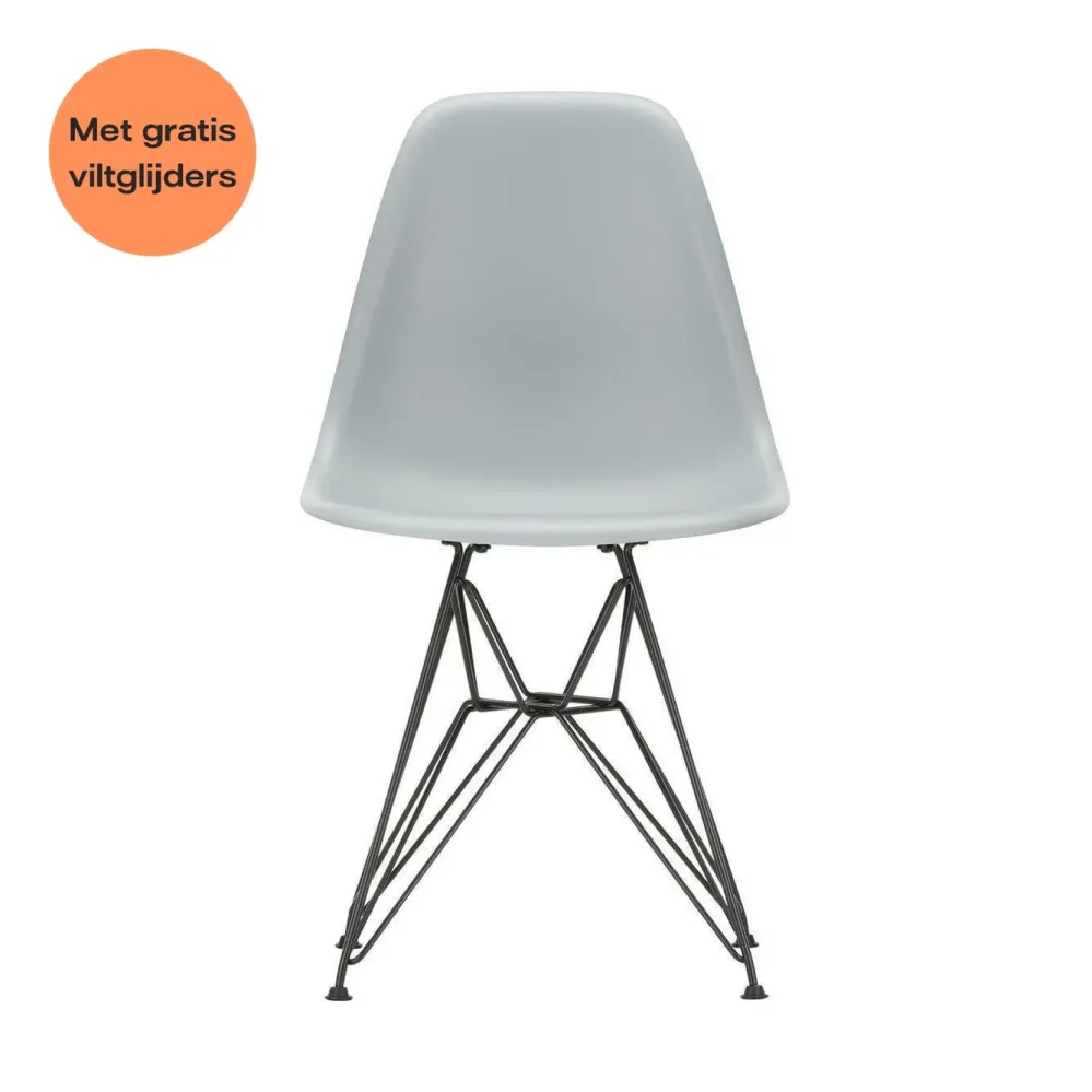 Vitra Eames DSR eetkamerstoel Light Grey zwart gepoedercoat