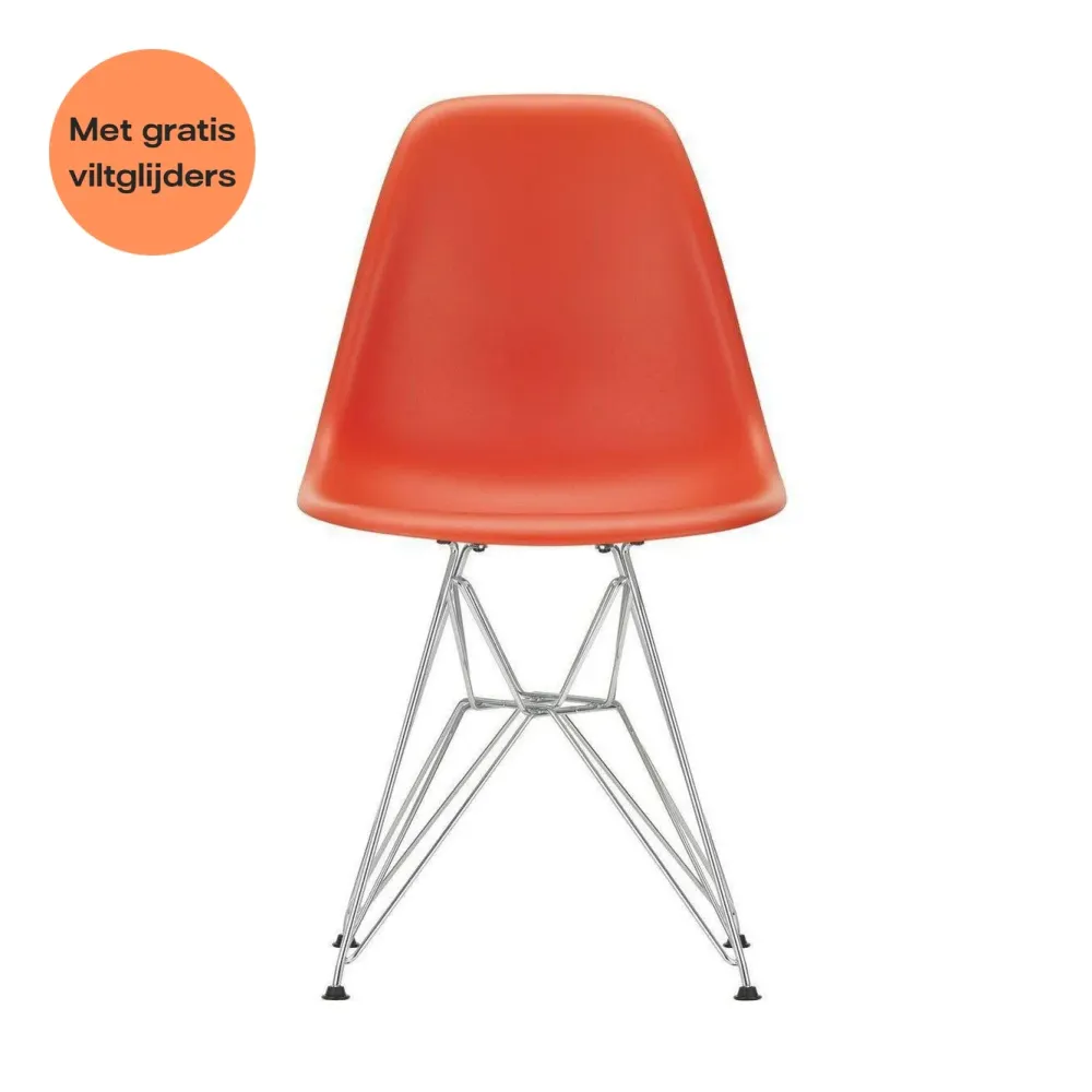Vitra Eames DSR eetkamerstoel Poppy Red verchroomd