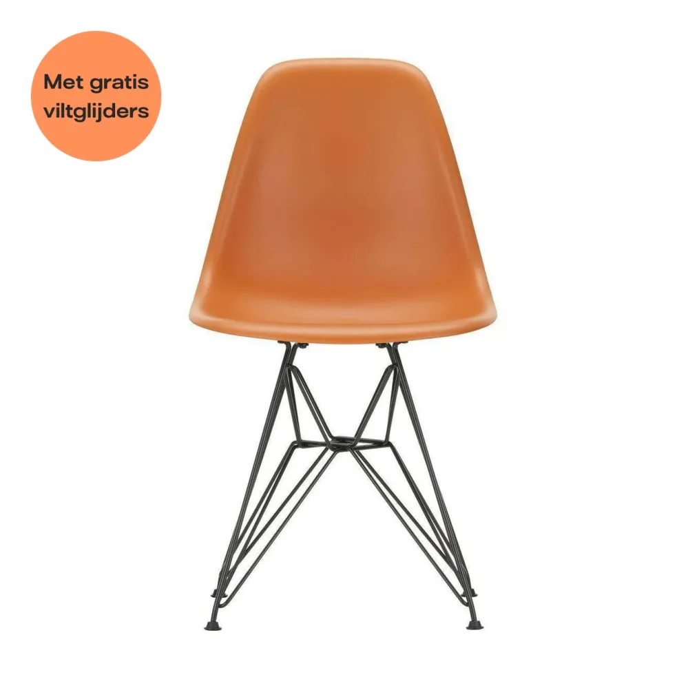 Vitra Eames DSR eetkamerstoel Rusty Orange zwart gepoedercoat