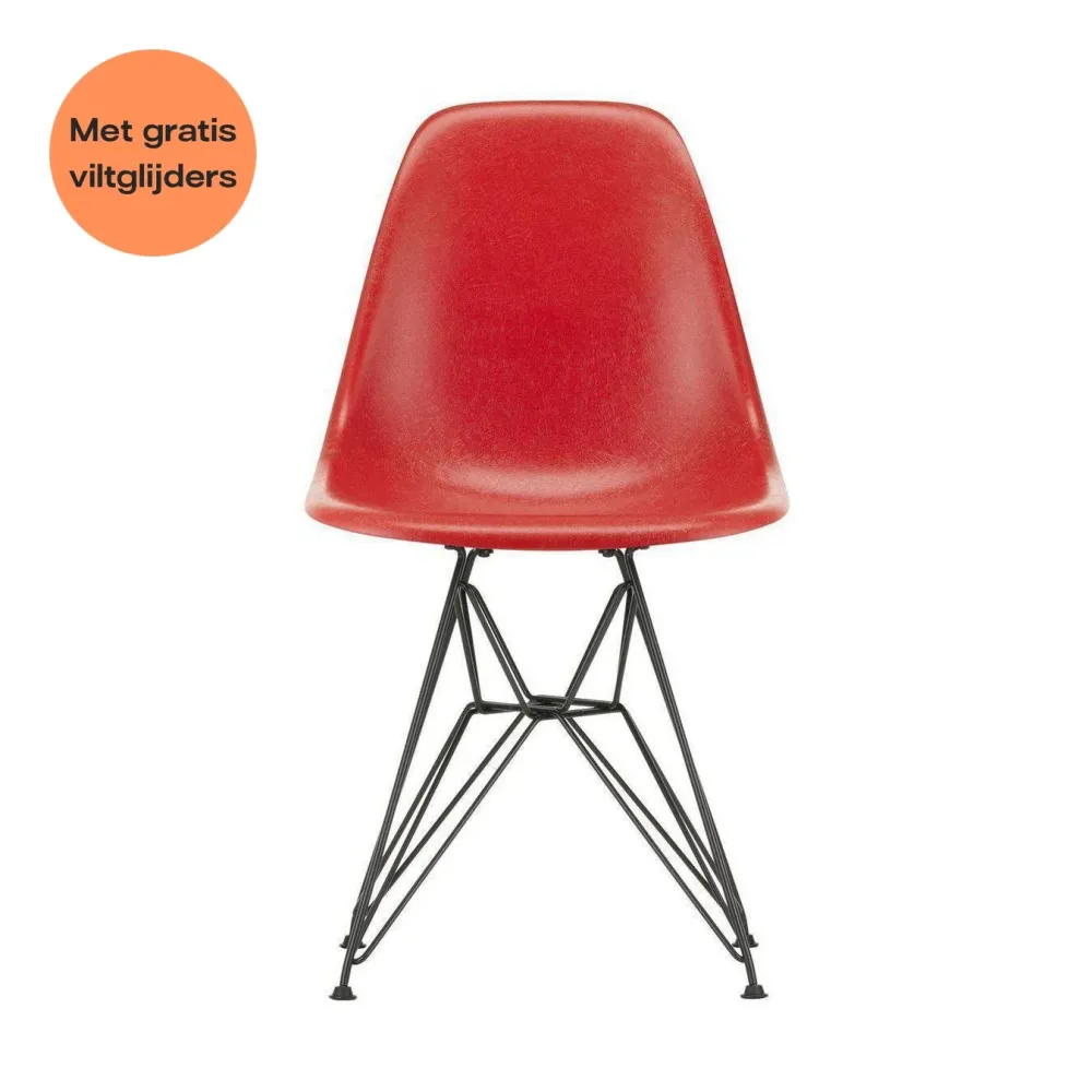 Vitra Eames DSR Fiberglass eetkamerstoel Classic Red zwart gepoedercoat