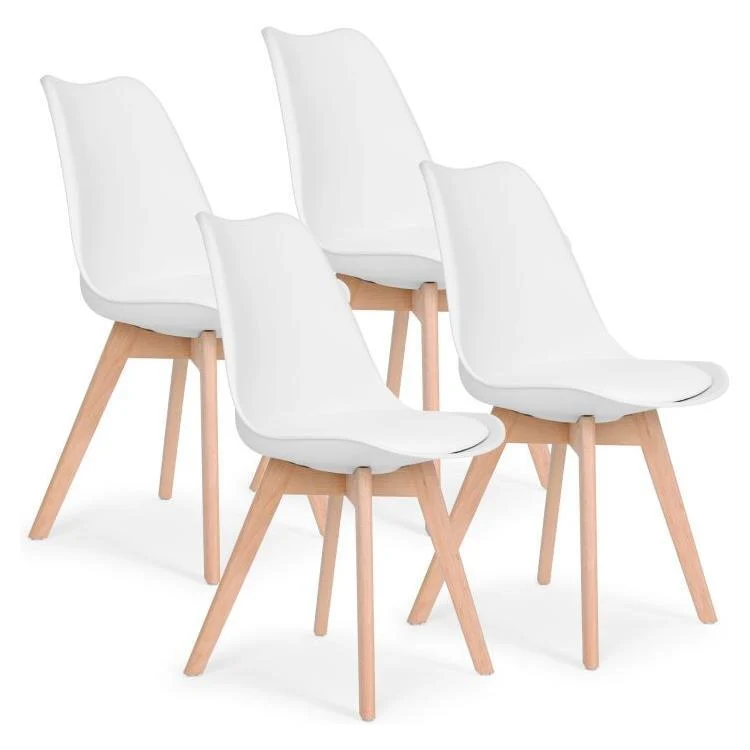 Modern Home Set Van 4 Eetkamerstoelen - Kuip Stoelen Met Eco-Leer Kussen En Beukenhouten Poten - Wit Voordeelstore.nl